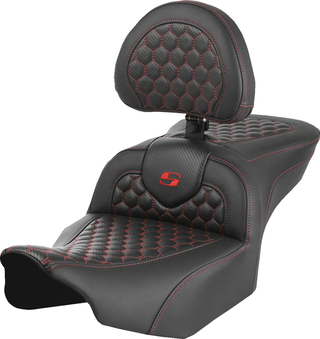 Honeycomb Roadsofa™ Seat - Roadsofa™ Seat - with Backrest - Honeycomb - Red Stitch - FLTR/FLHX '23-'24 [0801-1752]