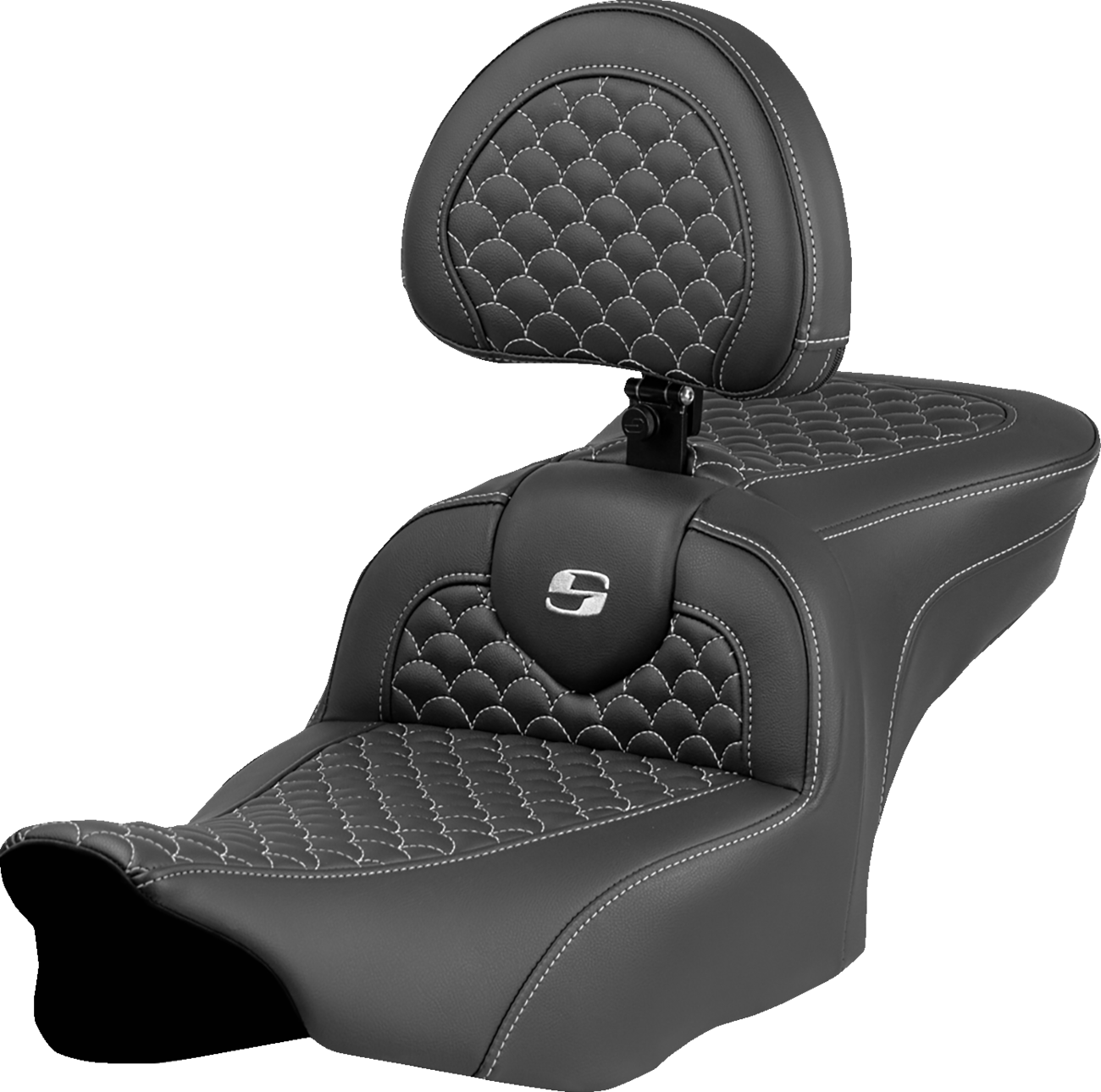 Dragon Scale Stitch RoadSofa™ Seat - Roadsofa™ Seat - Dragon Scale Stitch - Silver Stitch - w/ Backrest - FLTR/FLHX '23-'24 [0801-2074]