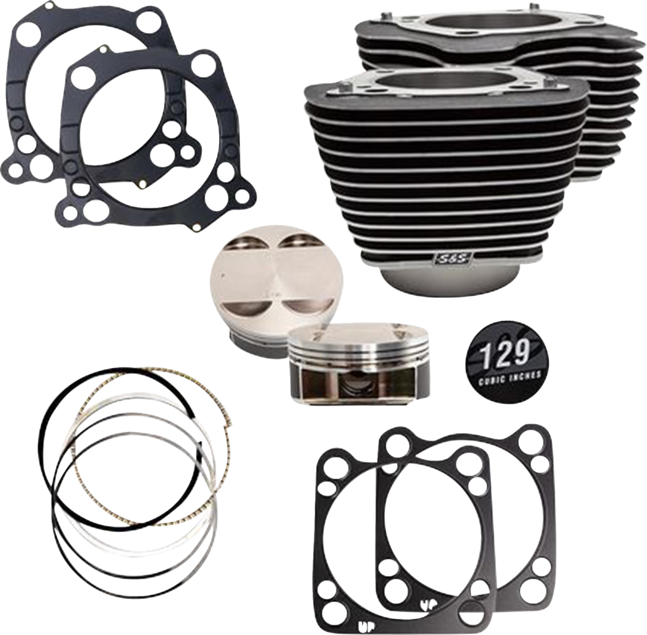 Big Bore Cylinder Kit - 129" Cylinder Kit - 4.375" Stroke - Wrinkle Black w/Highlighted Fins - M8 [0931-1205]