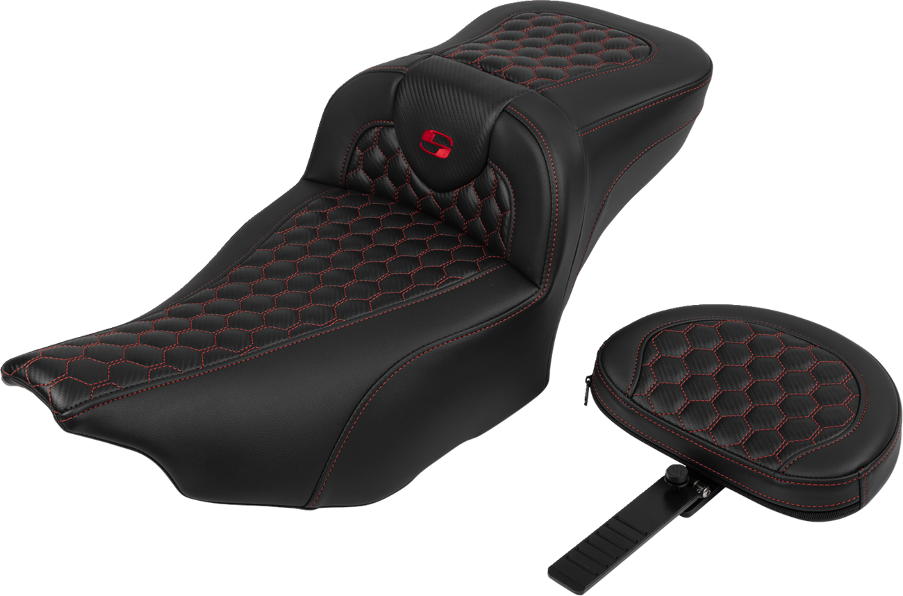 Roadsofa™ Extended Reach Seat - with Backrest - Honeycomb - Red Stitch - FLTR/FLHX '23-'24 [0801-1766]