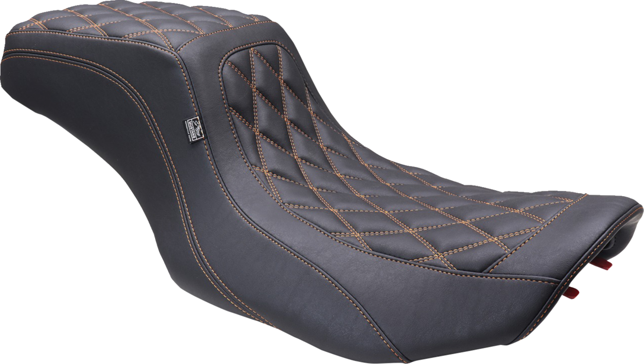 Double Diamond Squareback Seat - One Piece 2-Up Squareback Seat - Double Diamond - Orange Stitch - FLH/FLT '23-'25 [0801-1906]