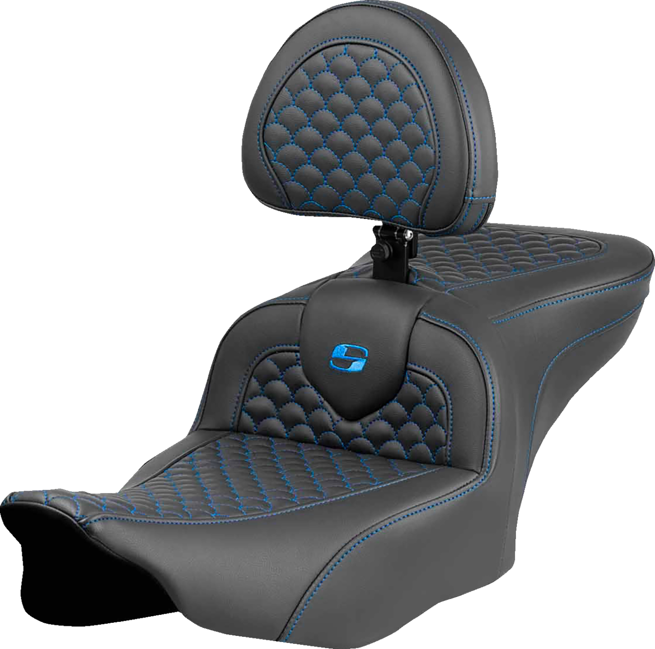 Dragon Scale Stitch RoadSofa™ Seat - Roadsofa™ Seat - Dragon Scale Stitch - Blue Stitch - w/ Backrest - FLTR/FLHX '23-'24 [0801-2070]