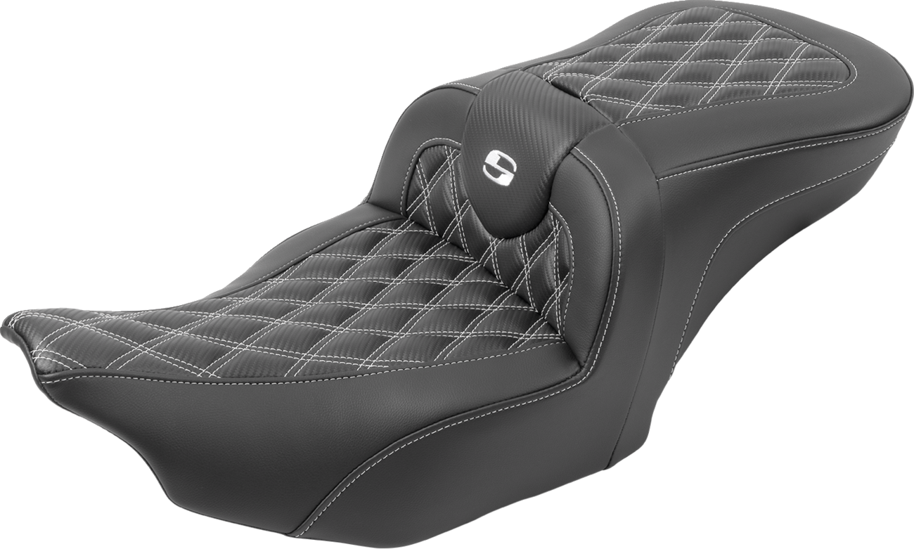 Roadsofa™ Lattice Stitch Seat - RoadSofa™ Seat - with Backrest - Carbon Fiber - Lattice Stitch - White Stitch - FLTR/FLHX '23-'24 [0801-1792] - Image 3