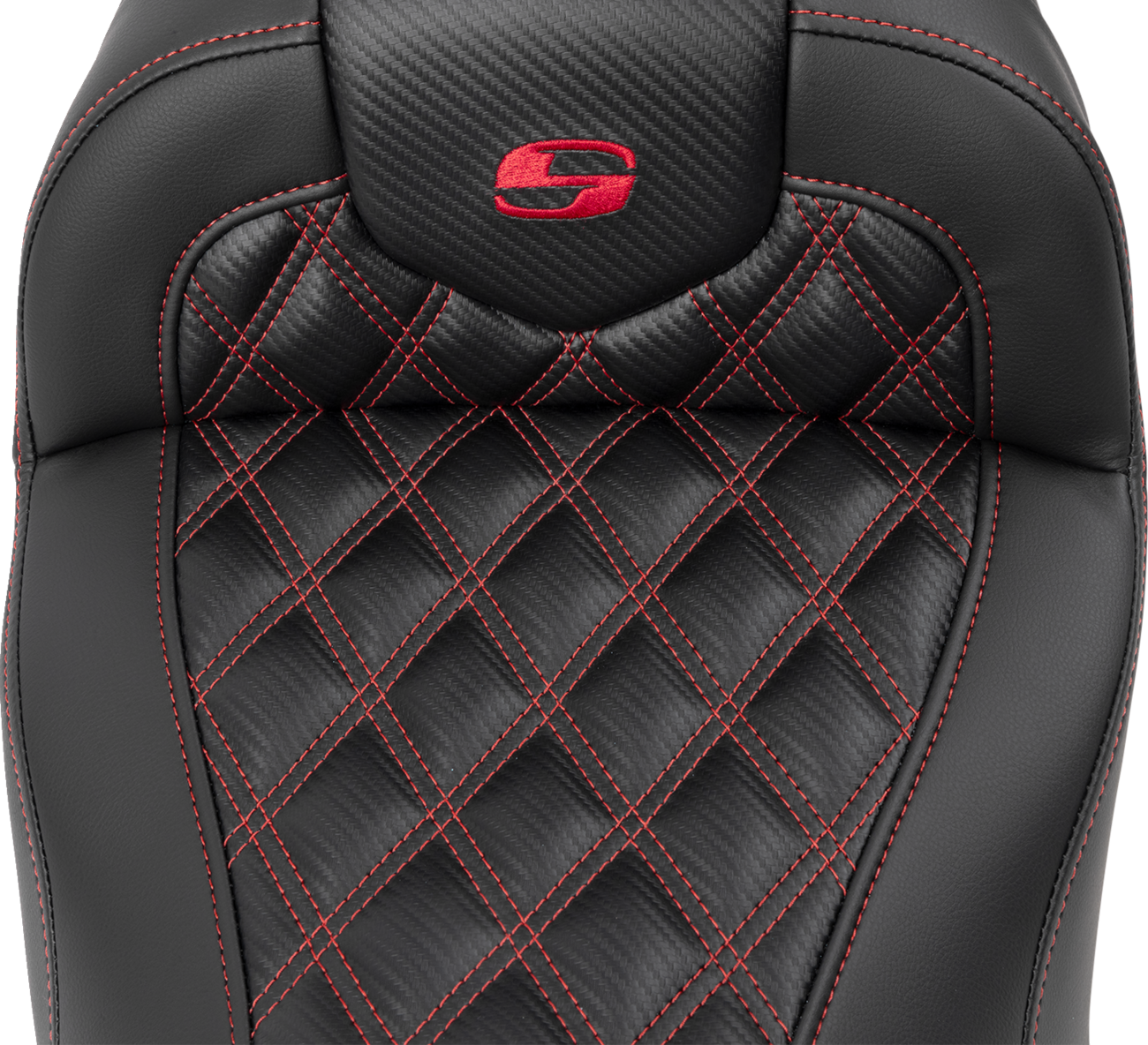 Roadsofa™ Lattice Stitch Seat - RoadSofa™ Seat - without Backrest - Carbon Fiber - Lattice Stitch - Red Stitch - FLTR/FLHX '23-'24 [0801-1783] - Image 2