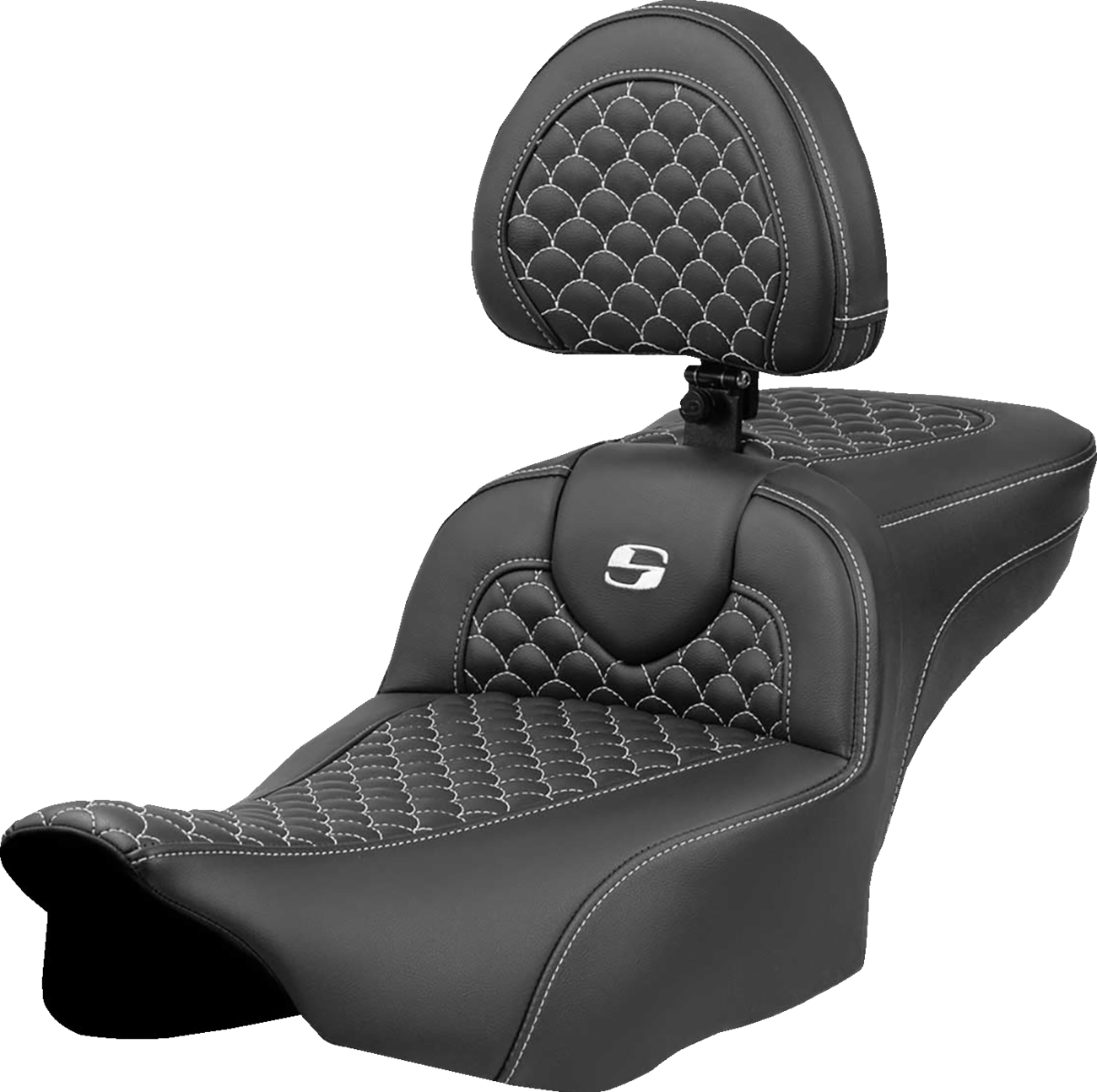 Dragon Scale Stitch RoadSofa™ Seat - Roadsofa™ Extended Reach Seat - Dragon Scale Stitch - White Stitch - w/ Backrest - FLTR/FLHX '23-'24 [0801-2089]