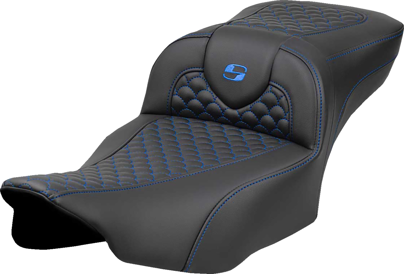 Dragon Scale Stitch RoadSofa™ Seat - Roadsofa™ Extended Reach Seat - Dragon Scale Stitch - Blue Stitch-w/o Backrest - FLTR/FLHX '23-'24 [0801-2077]
