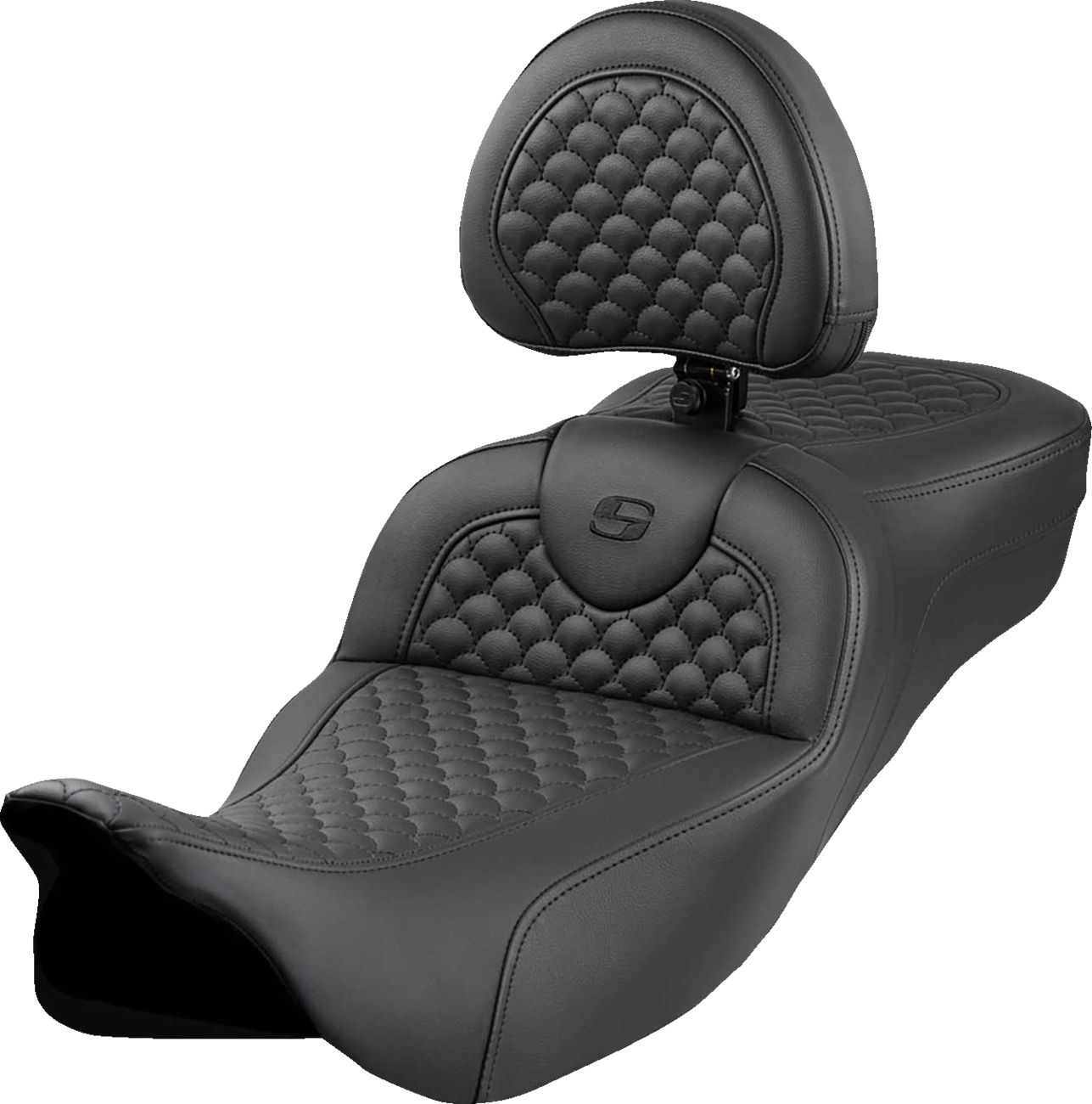 Dragon Scale Stitch RoadSofa™ Seat - Roadsofa™ Extended Reach Seat - Dragon Scale Stitch - Black Stitch - w/ Backrest - FLH/FLT '08-'24 [0801-2094]