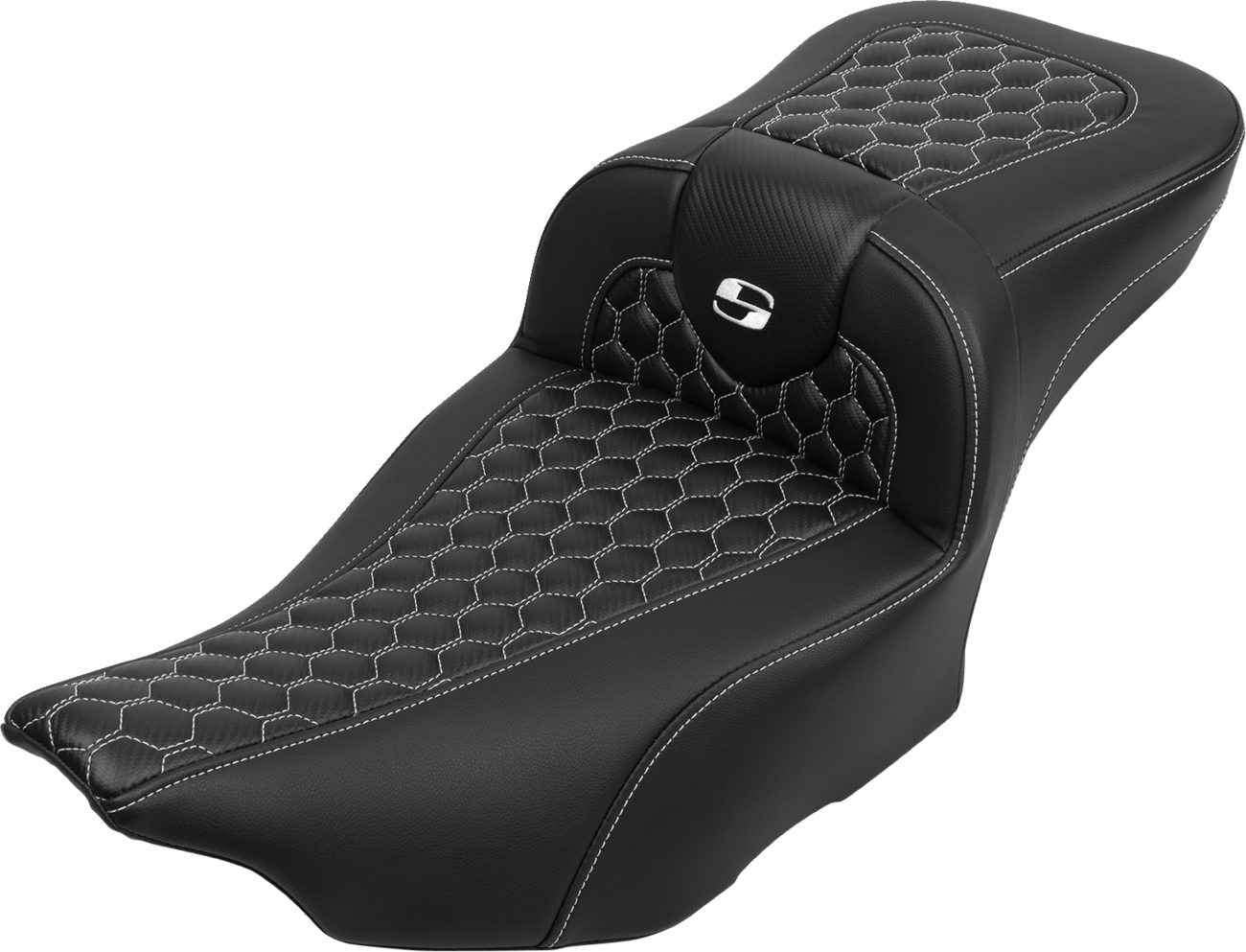 Roadsofa™ Extended Reach Seat - with Backrest - Honeycomb - White Stitch - FLTR/FLHX '23-'24 [0801-1768]