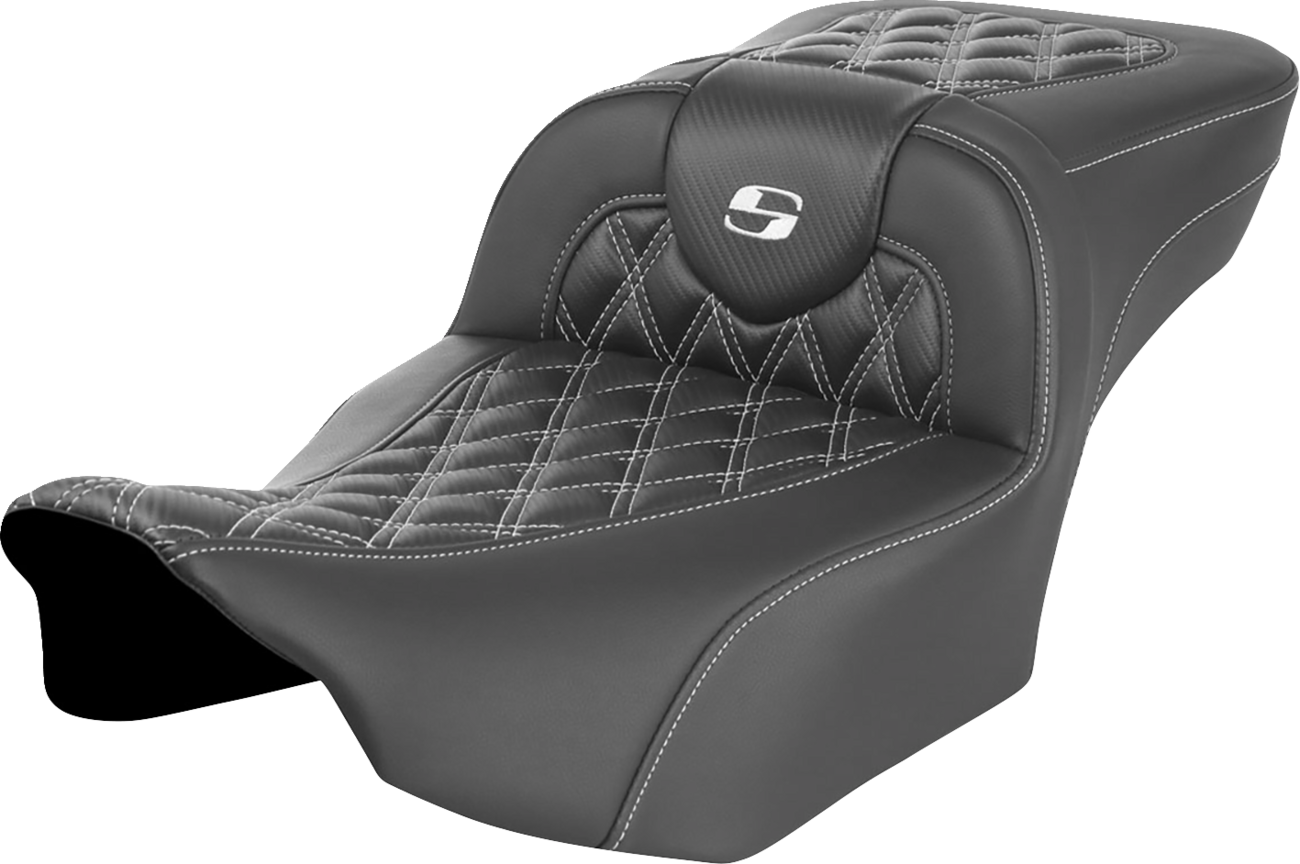 Roadsofa™ Extended Reach Seat - without Backrest - Lattice Stitch - White Stitch - FLTR/FLHX '23-'24 [0801-1799]