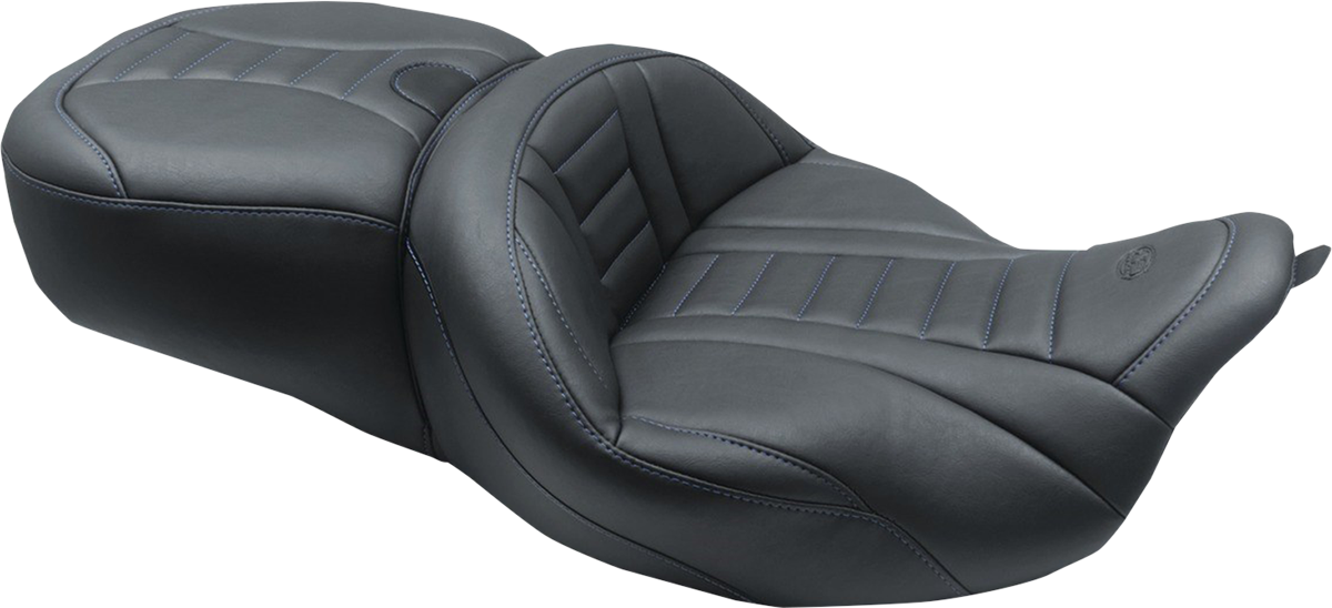 One-Piece Deluxe Touring Seat with Removable Backrest Option - One-Piece Deluxe Touring Seat - Black w/ Sky Blue Stitching - FL '08-'25 [0801-1376]