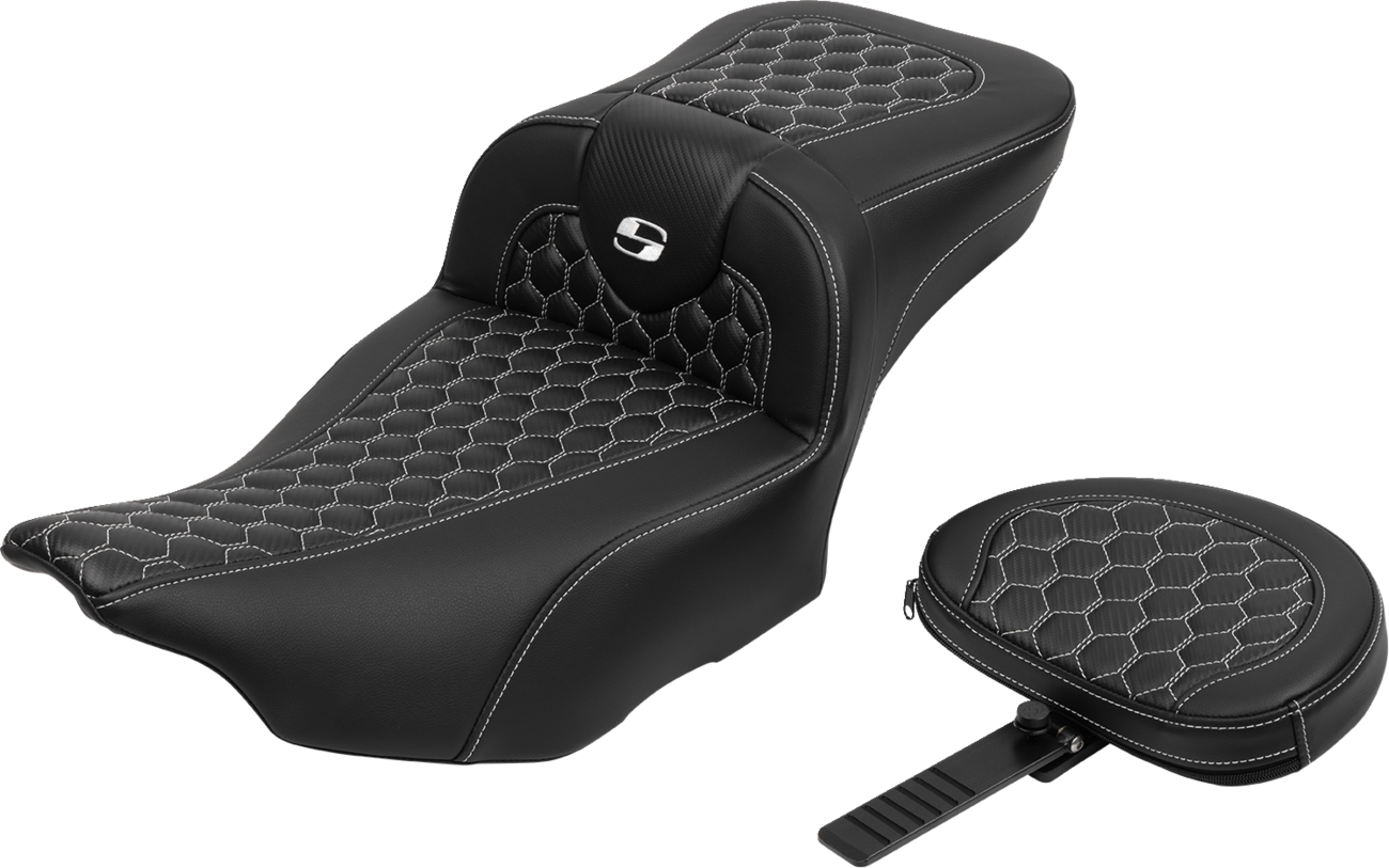 Roadsofa™ Extended Reach Seat - with Backrest - Honeycomb - White Stitch - FLTR/FLHX '23-'24 [0801-1768] - Image 2