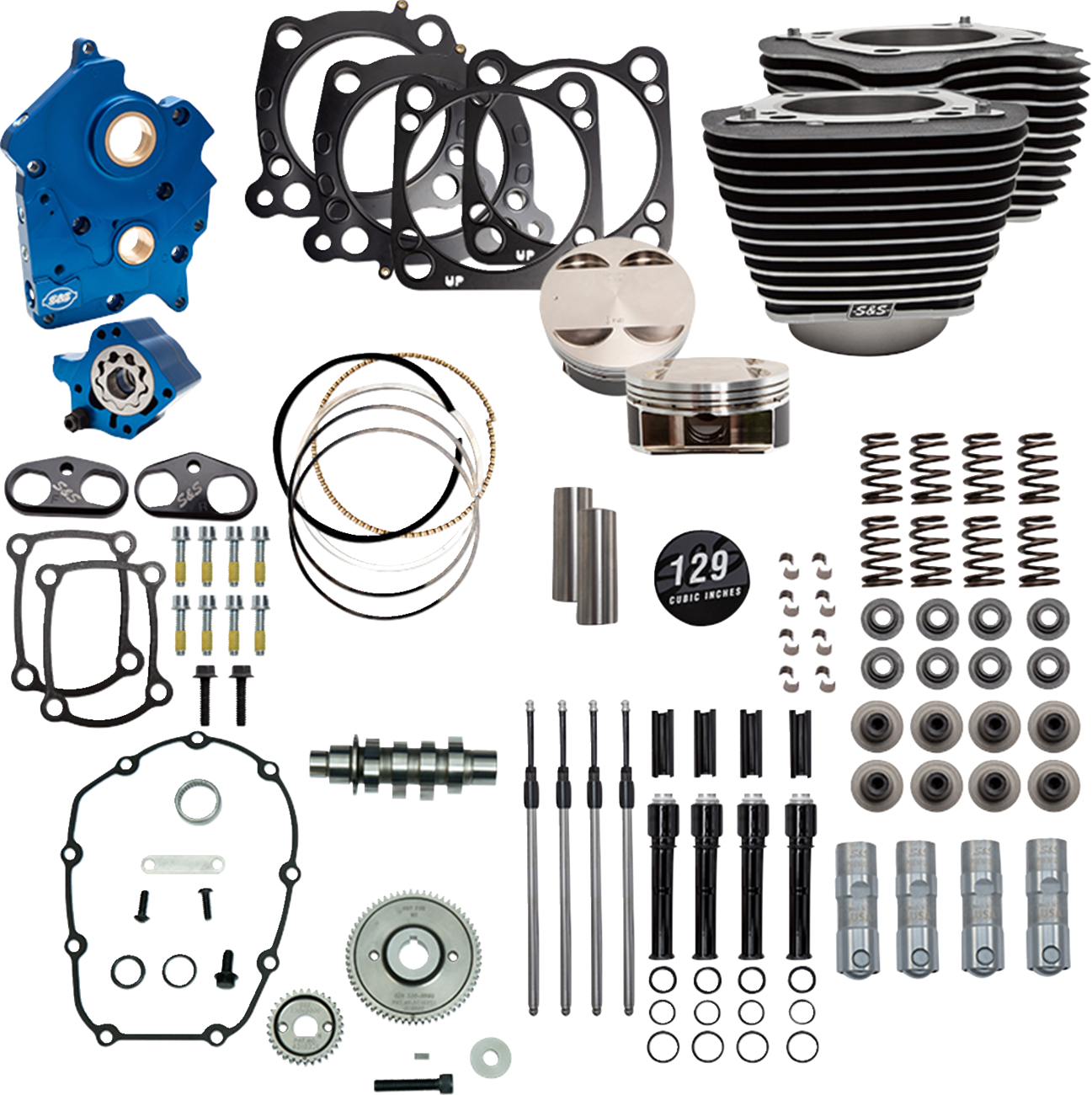 129" Power Package for M8 - 129" Power Pack - 550 Gear Drive - Oil Cooled - Wrinkle Black w/Highlight Fins - 107" M8 [0904-0158]