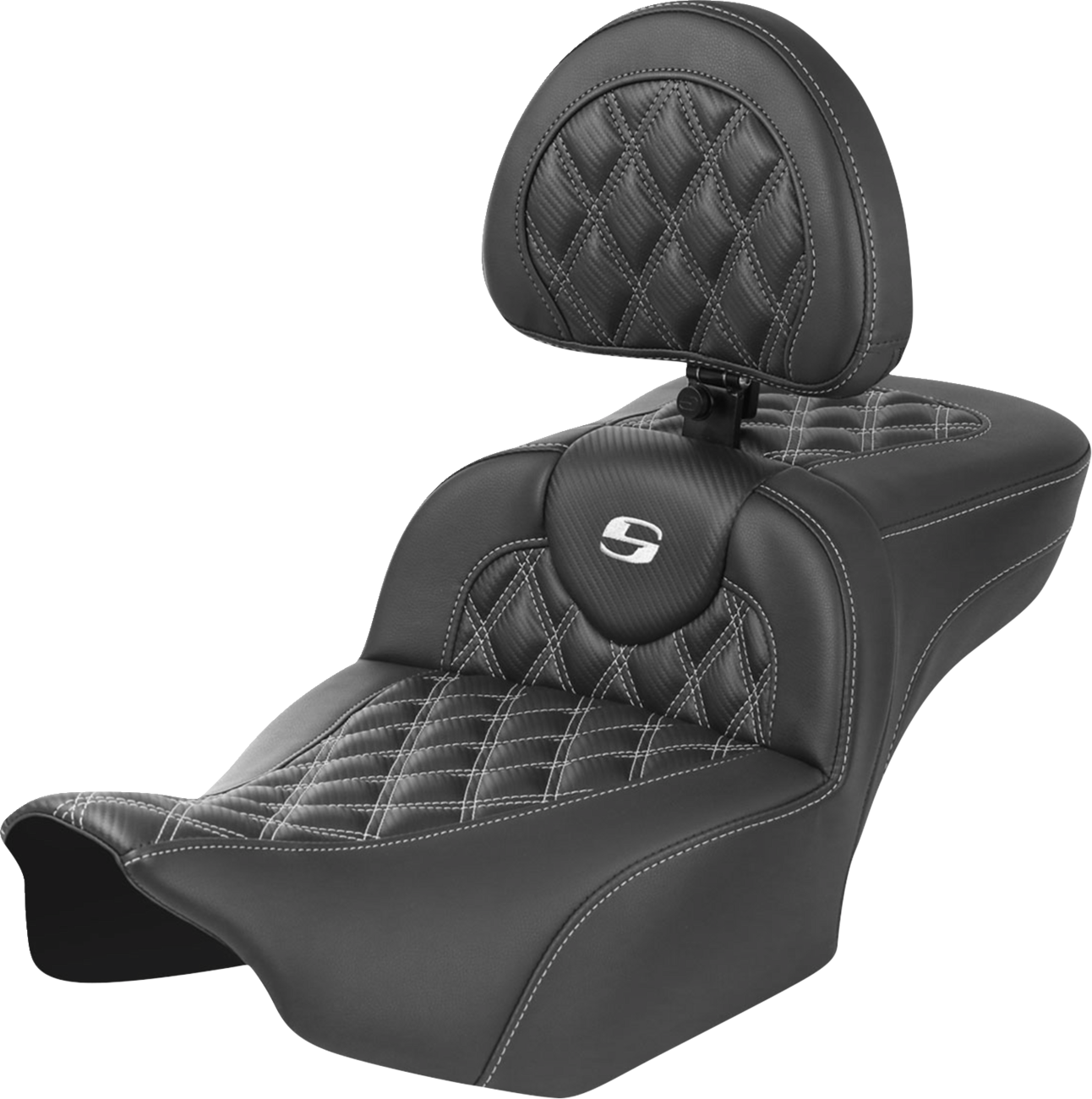 Roadsofa™ Extended Reach Seat - with Backrest - Lattice Stitch - White Stitch - FLTR/FLHX '23-'24 [0801-1808]
