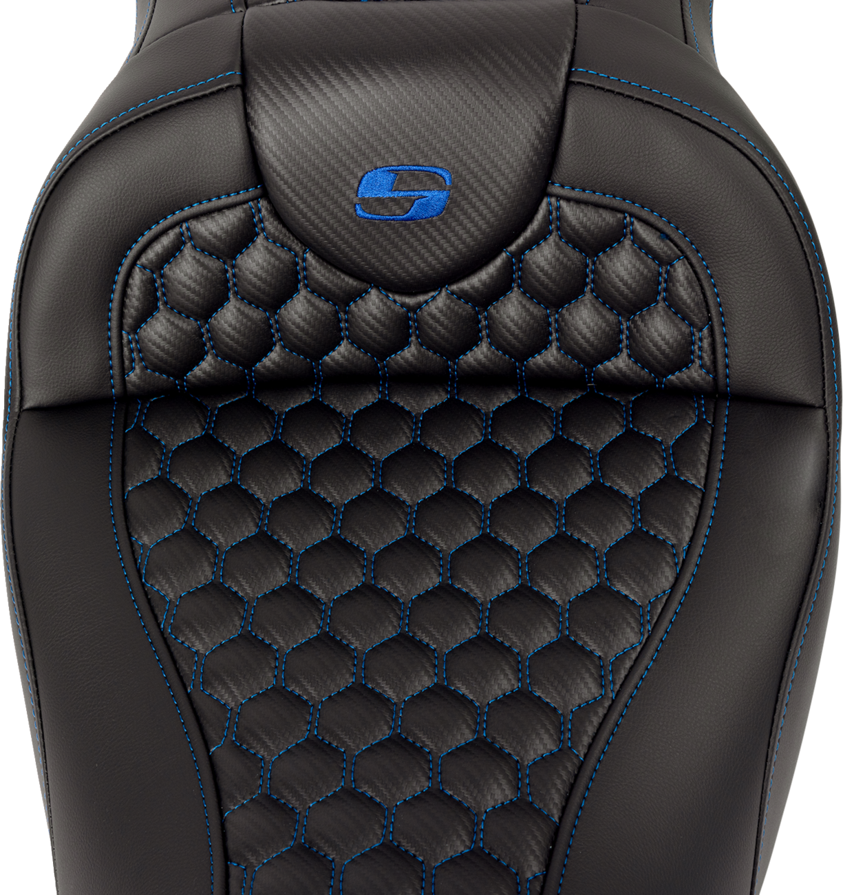 Honeycomb Roadsofa™ Seat - RoadSofa™ Seat - Honeycomb - Blue Stitch - with Backrest - FLH/FLT '08-'23 [0801-1644] - Image 4