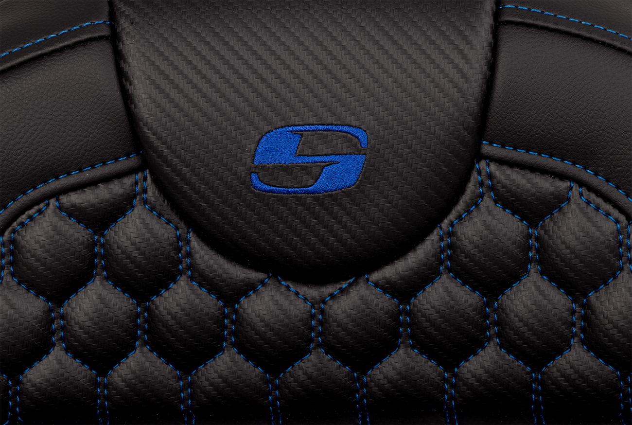 Honeycomb Roadsofa™ Seat - RoadSofa™ Seat - Honeycomb - Blue Stitch - Extended Reach - without Backrest - FLH/FLT '08-'24 [0801-1648] - Image 3