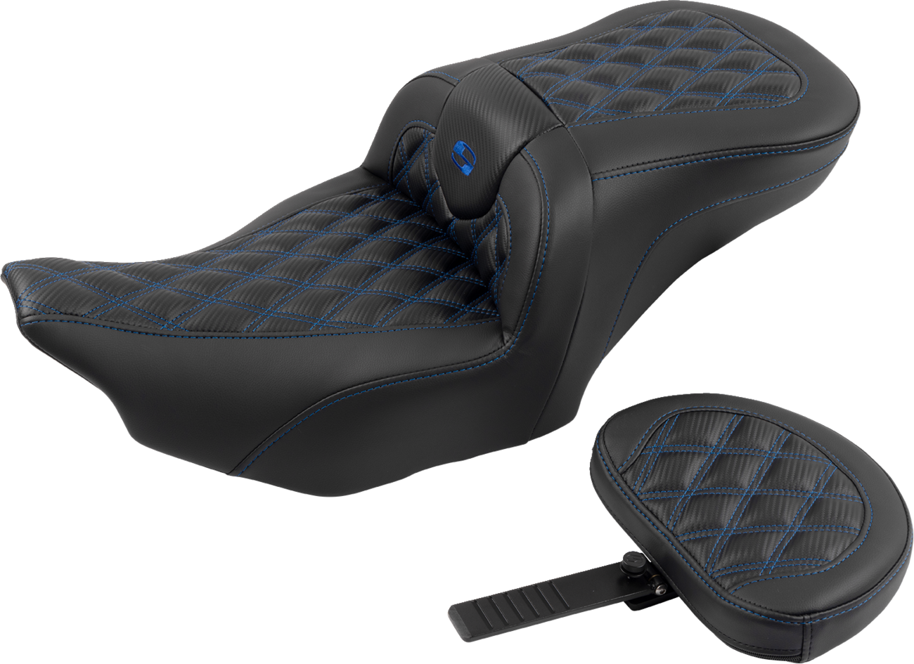 Roadsofa™ Lattice Stitch Seat - RoadSofa™ Seat - with Backrest - Carbon Fiber - Lattice Stitch - Blue Stitch - FLTR/FLHX '23-'24 [0801-1787] - Image 2