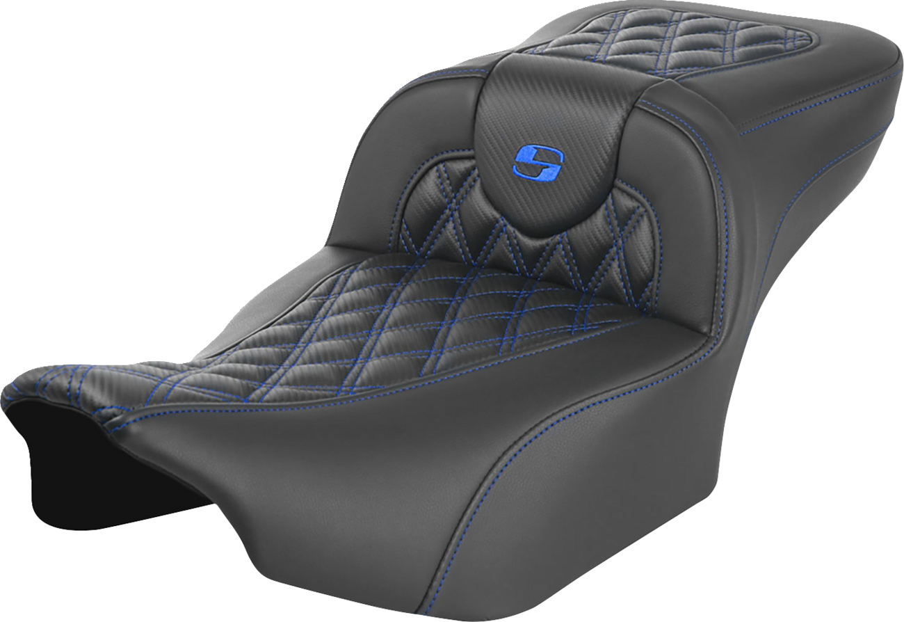 Roadsofa™ Extended Reach Seat - without Backrest - Lattice Stitch - Blue Stitch - FLTR/FLHX '23-'24 [0801-1794]