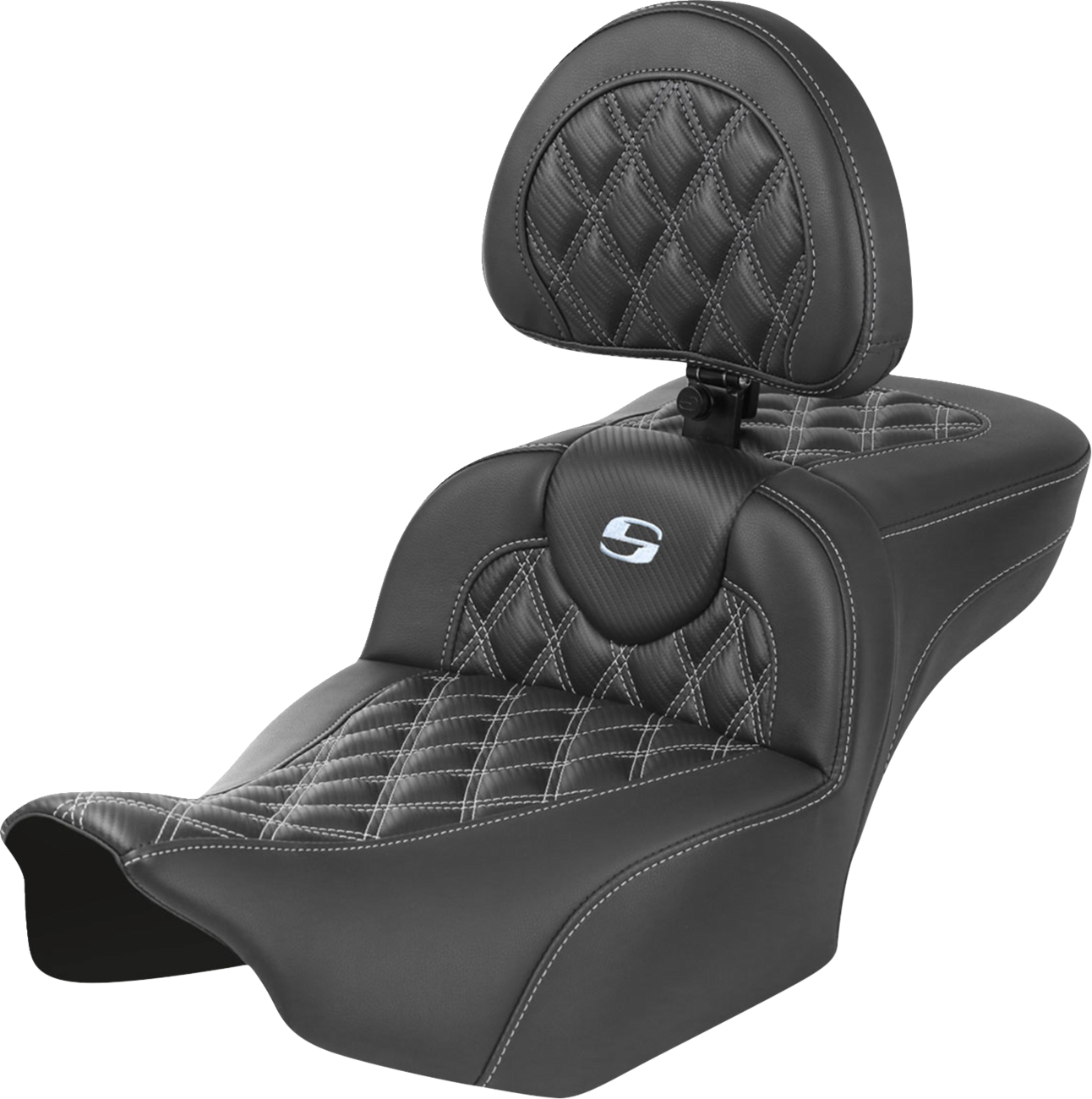 Roadsofa™ Extended Reach Seat - with Backrest - Lattice Stitch - Silver Stitch - FLTR/FLHX '23-'24 [0801-1807]