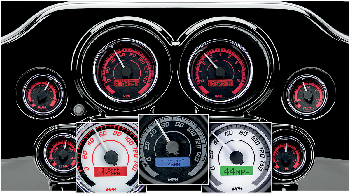 MVX-8K Series Analog/Digital Gauge Kit — 8604KGC Model - MVX-8K Series Analog/Digital 6-Gauge Kit - Chrome Bezel - Black Face with Gray Background [2212-0436] - Image 3