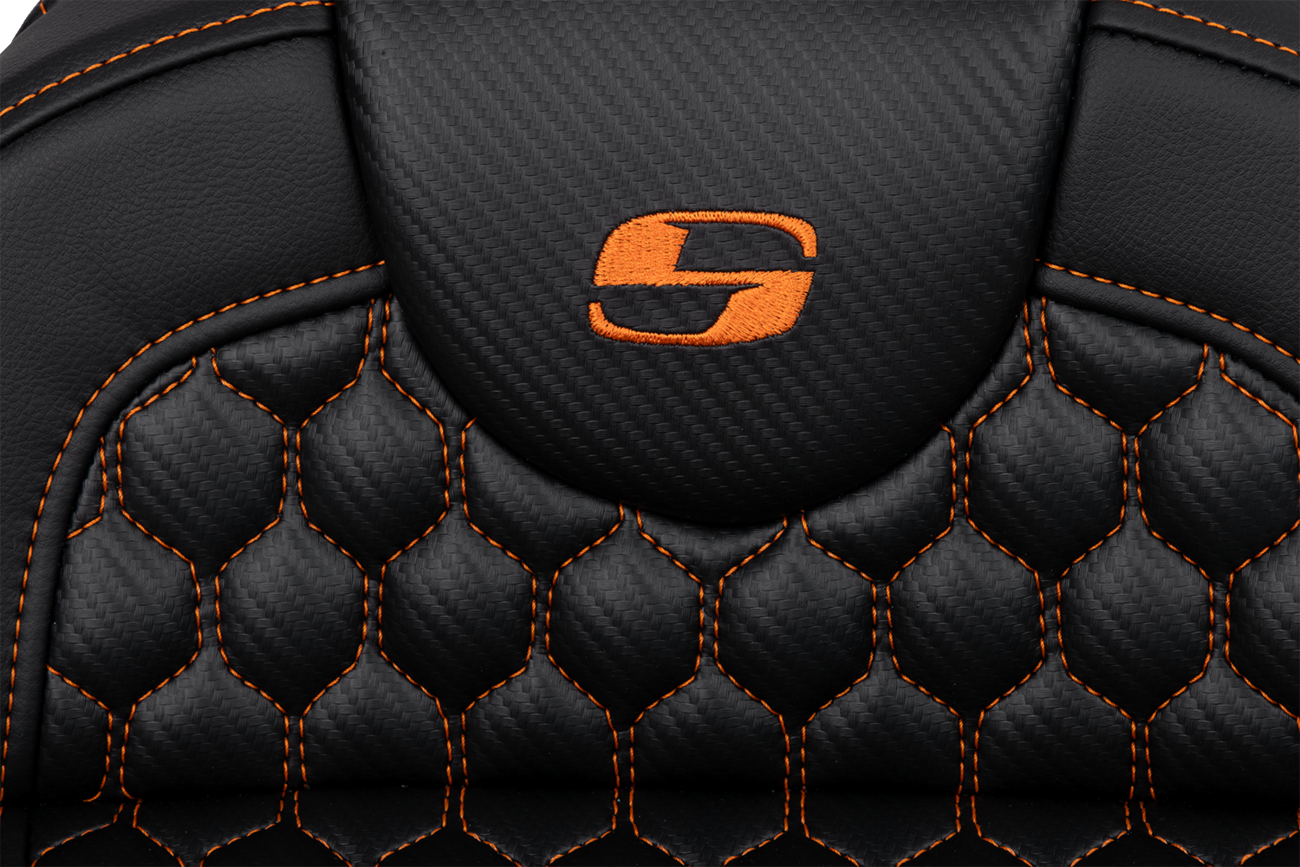 Honeycomb Roadsofa™ Seat - RoadSofa™ Seat - Honeycomb - Orange Stitch - Extended Reach - without Backrest - FLH/FLT '08-'24 [0801-1649] - Image 3