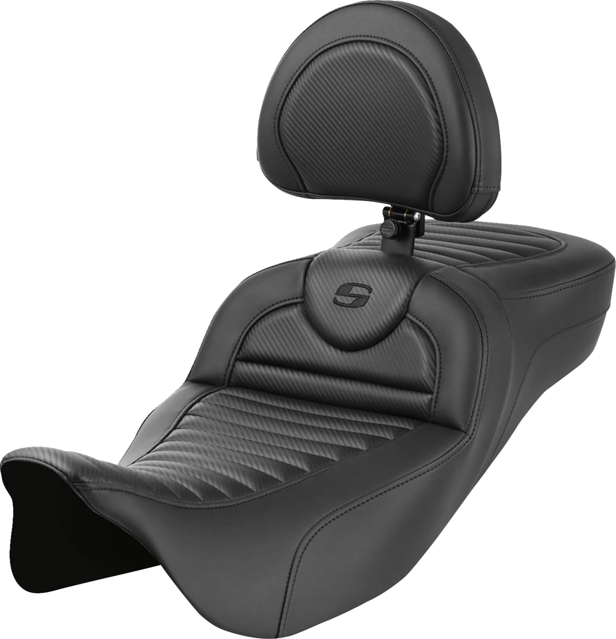 Roadsofa™ Extended Reach Seat - with Backrest - Tuck-n-Roll - Carbon Fiber - FLH/FLT '08-'24 [0801-1819]