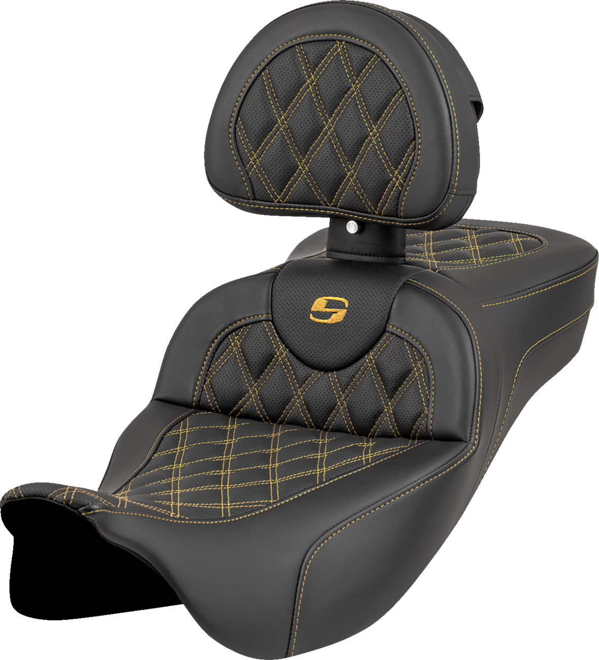 Roadsofa™ Extended Reach Seat - Lattice Stitch - Gold Stitch - with Backrest - FL '08-'23 [0801-1985]