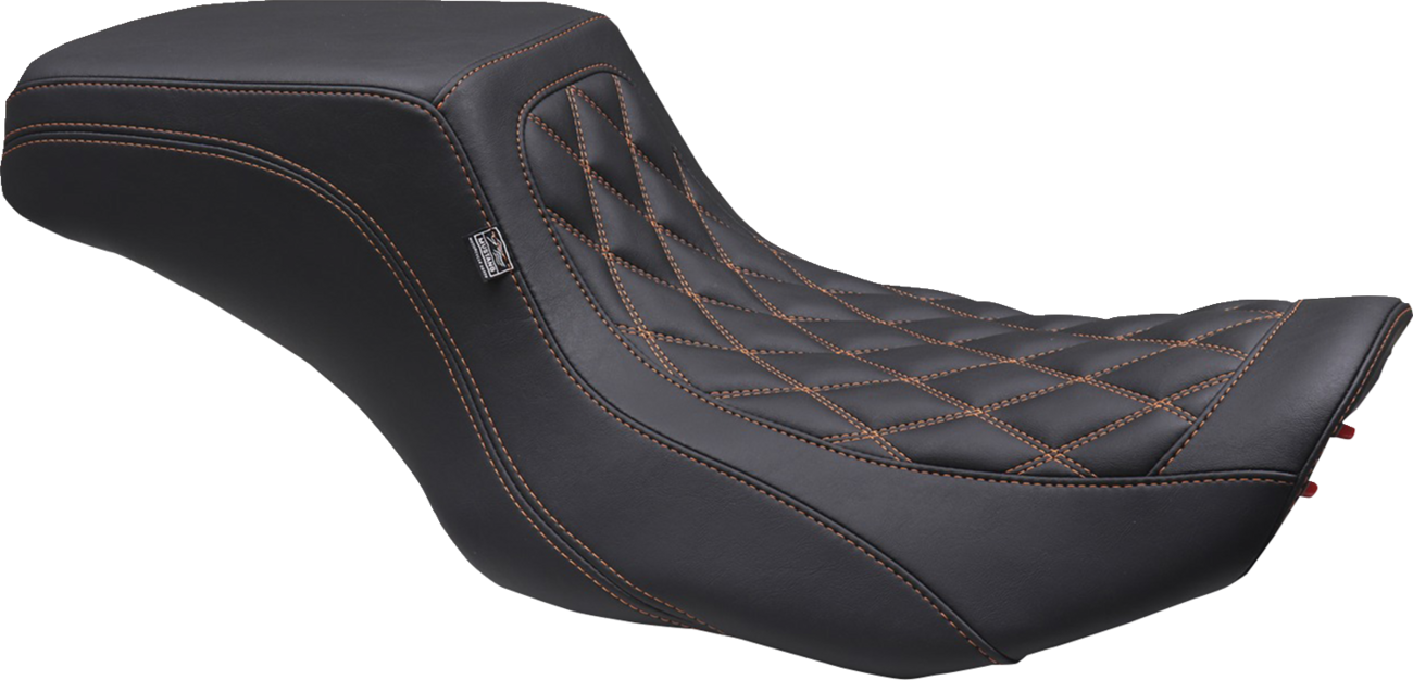 Double Diamond Squareback Seat - One Piece 2-Up Squareback Seat - Double Diamond - Orange Stitch - FLH/FLT '23-'25 [0801-1909]