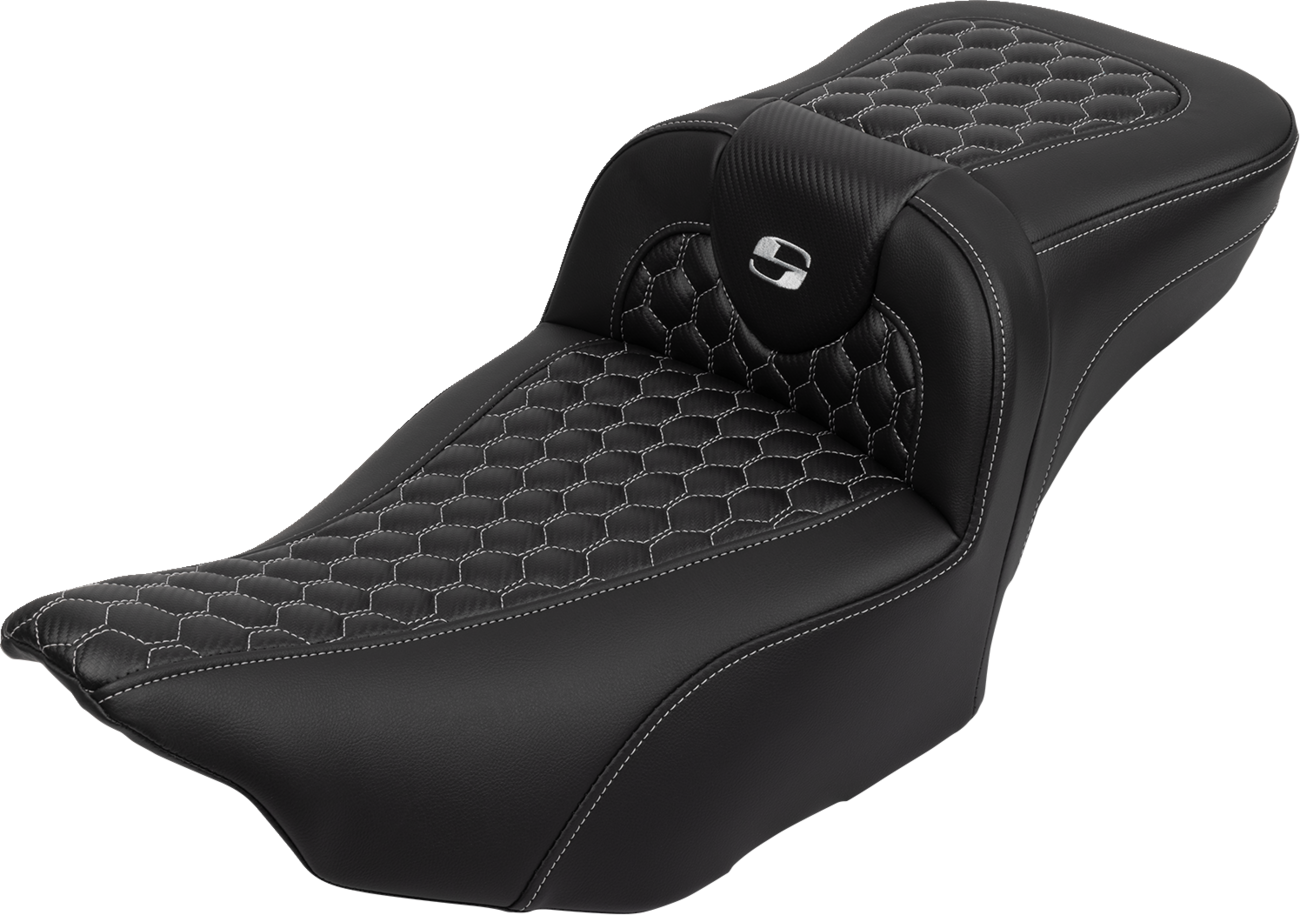 Roadsofa™ Extended Reach Seat - with Backrest - Honeycomb - Silver Stitch - FLTR/FLHX '23-'24 [0801-1767]