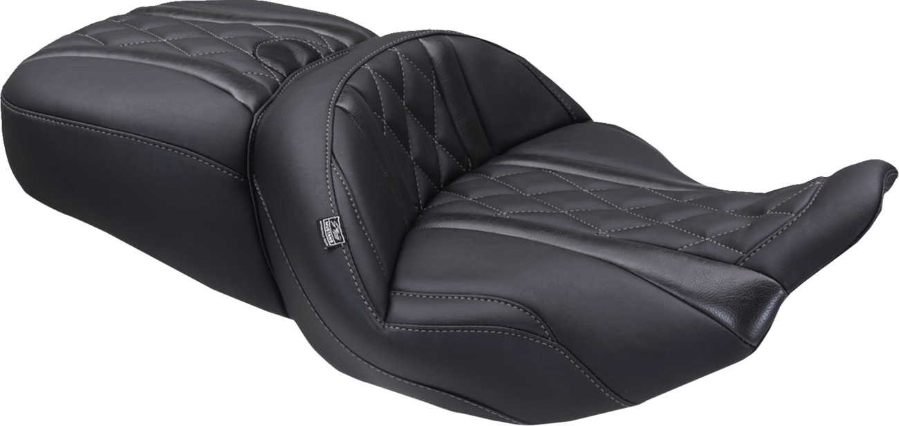 Deluxe Touring Seat - Deluxe One-Piece, 2-Up Seat - Diamond - Gunmetal Stitch - FLT/FLH '23-'25 [0801-2129]