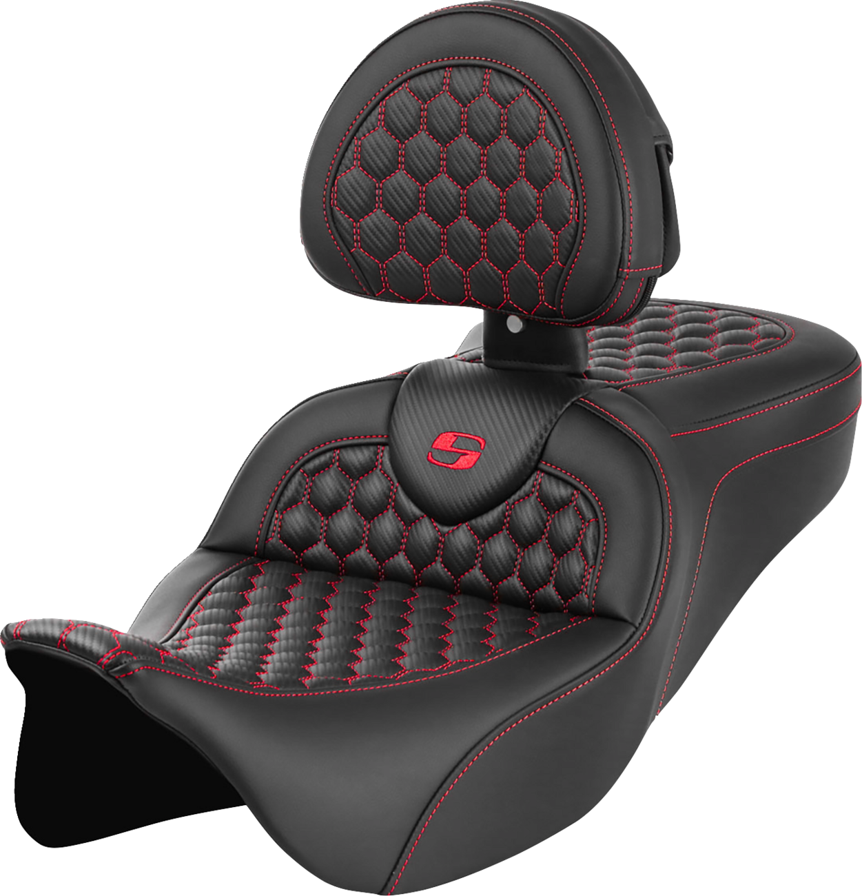 Honeycomb Roadsofa™ Seat - RoadSofa™ Seat - Honeycomb - Red Stitch - with Backrest - FLH/FLT '08-'23 [0801-1643]