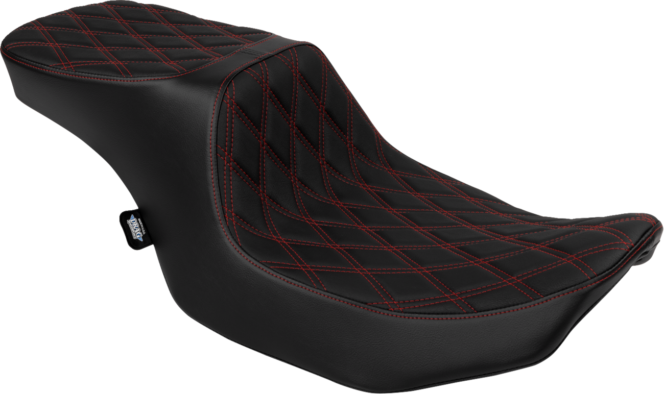 Performance Predator 2-Up Seat - Predator 2-Up Seat - Vinyl - Double Diamond Red Stitch - w/o Backrest - FLT/FLH '23-'24 [0801-1950]