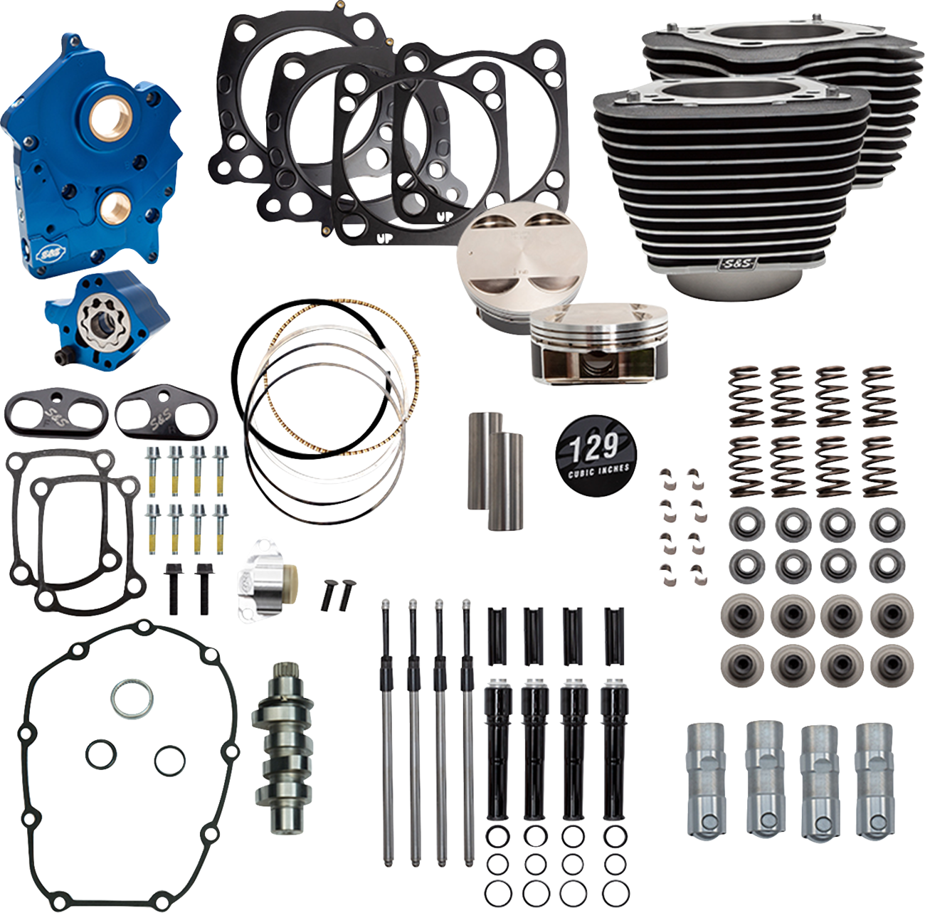 129" Power Package for M8 - 129" Power Pack - 550 Chain Drive - Oil Cooled - Wrinkle Black w/Highlight Fins - 107" M8 [0904-0166]
