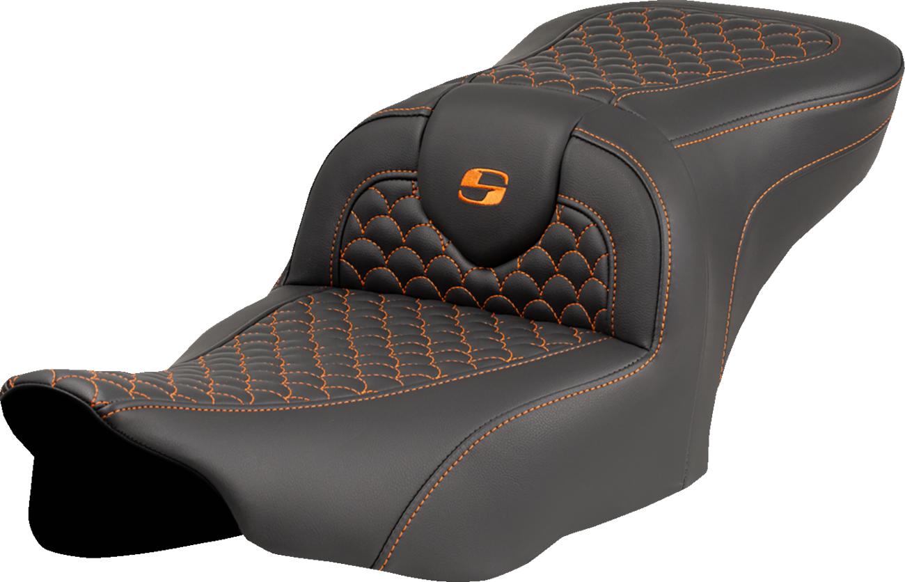 Dragon Scale Stitch RoadSofa™ Seat - Roadsofa™ Seat - Dragon Scale Stitch - Orange Stitch - w/o Backrest - FLTR/FLHX '23-'24 [0801-2065]
