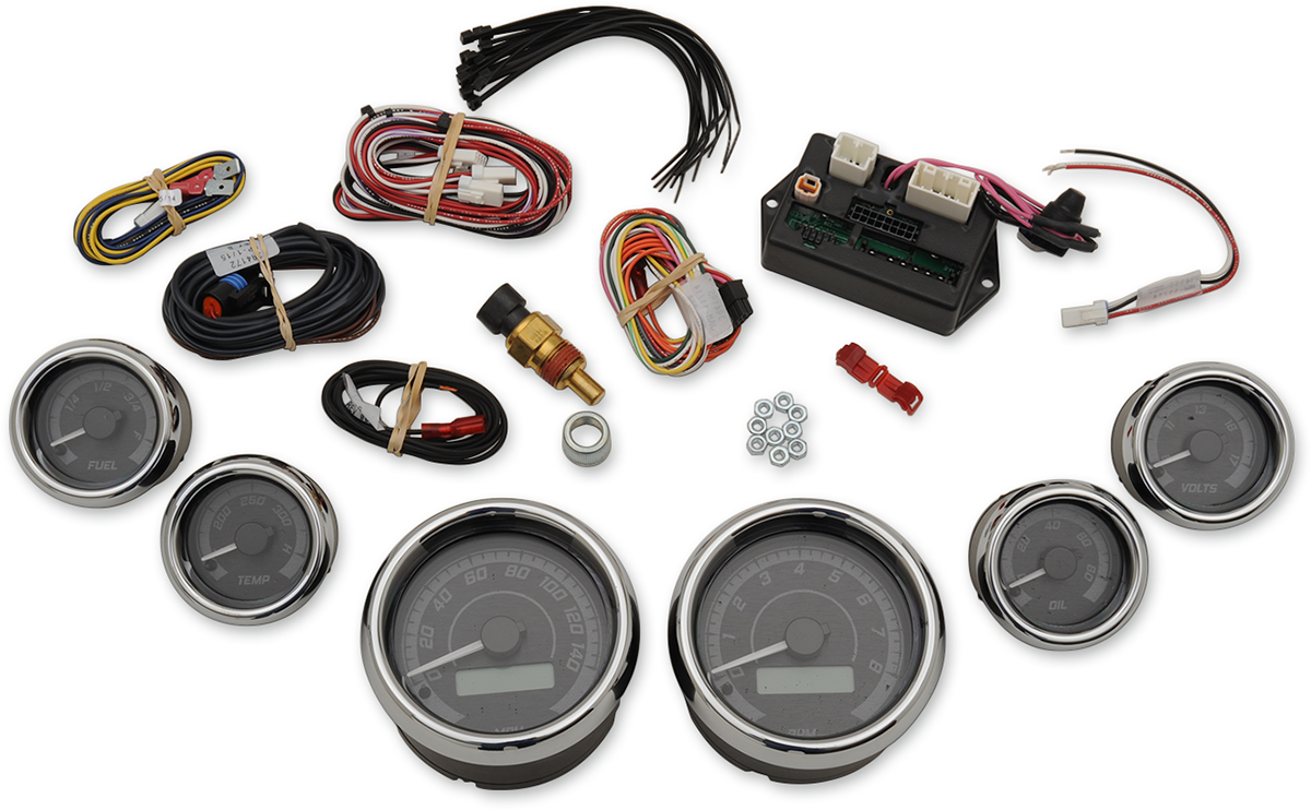 MVX-8K Series Analog/Digital Gauge Kit — 8600KGC Model - MVX-8K Series Analog 6-Gauge Kit - Chrome Bezel - Black Face with Gray Background [2212-0566]
