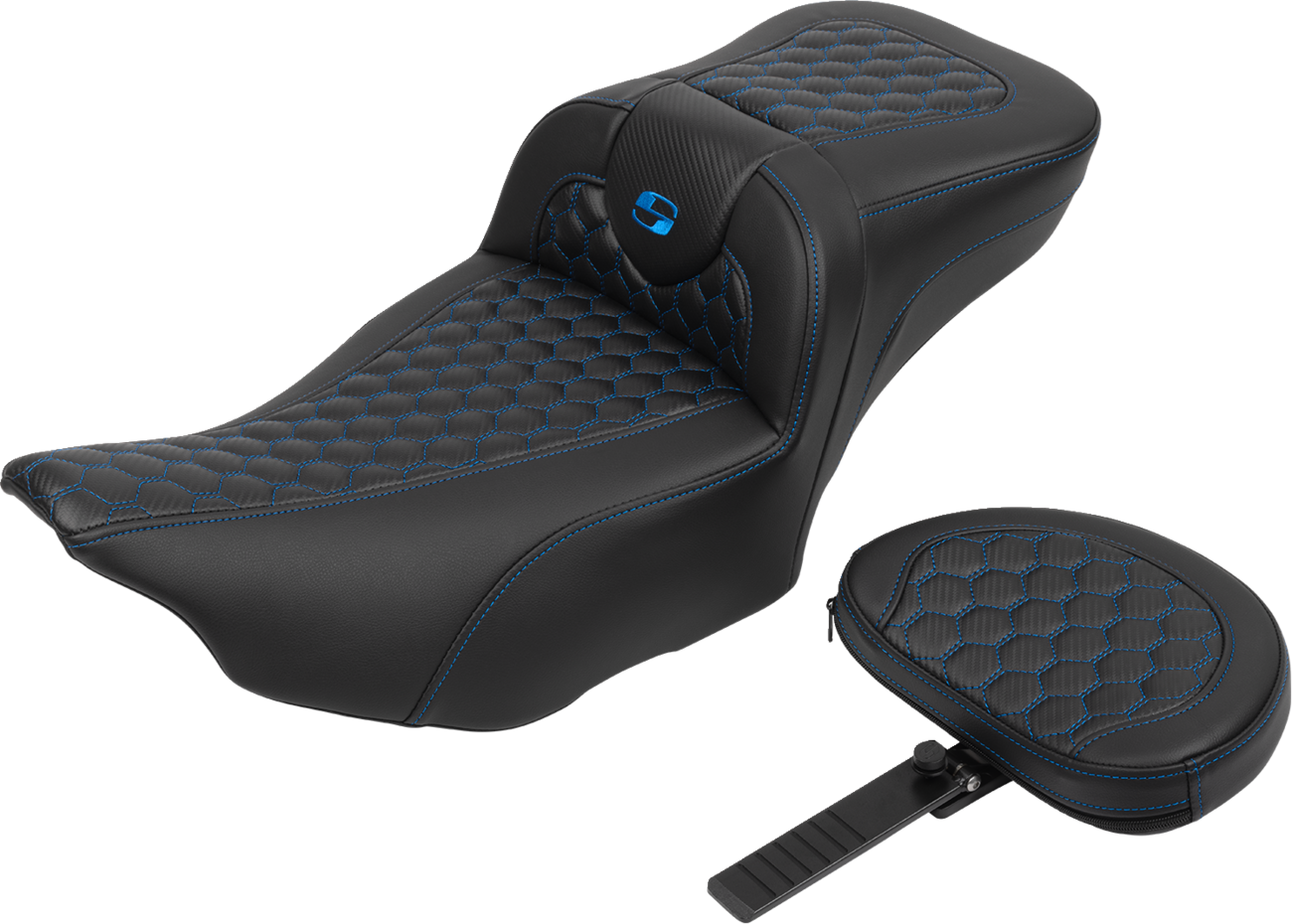 Roadsofa™ Extended Reach Seat - with Backrest - Honeycomb - Blue Stitch - FLTR/FLHX '23-'24 [0801-1763] - Image 2