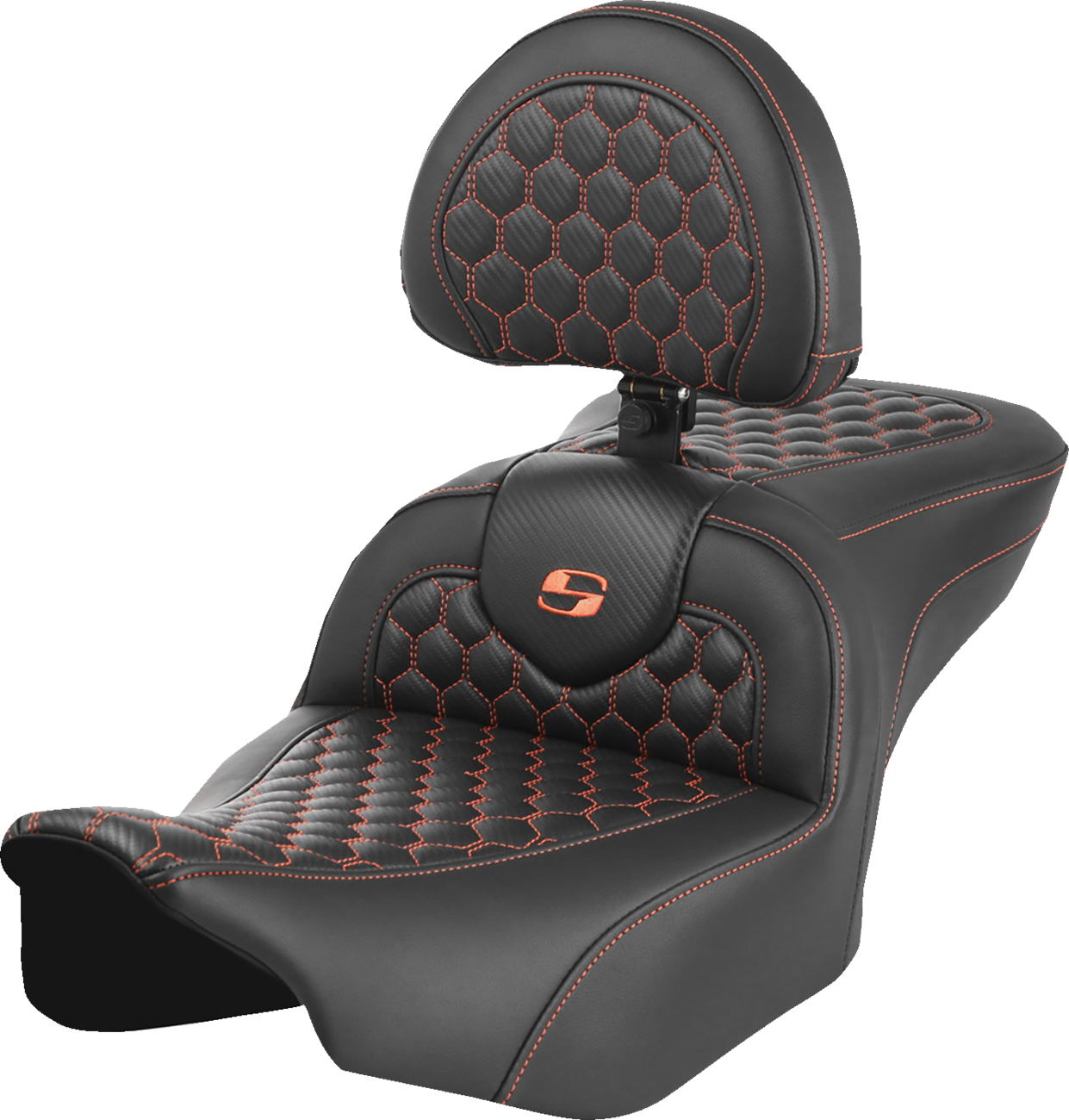Honeycomb Roadsofa™ Seat - Roadsofa™ Seat - with Backrest - Honeycomb - Orange Stitch - FLTR/FLHX '23-'24 [0801-1751]