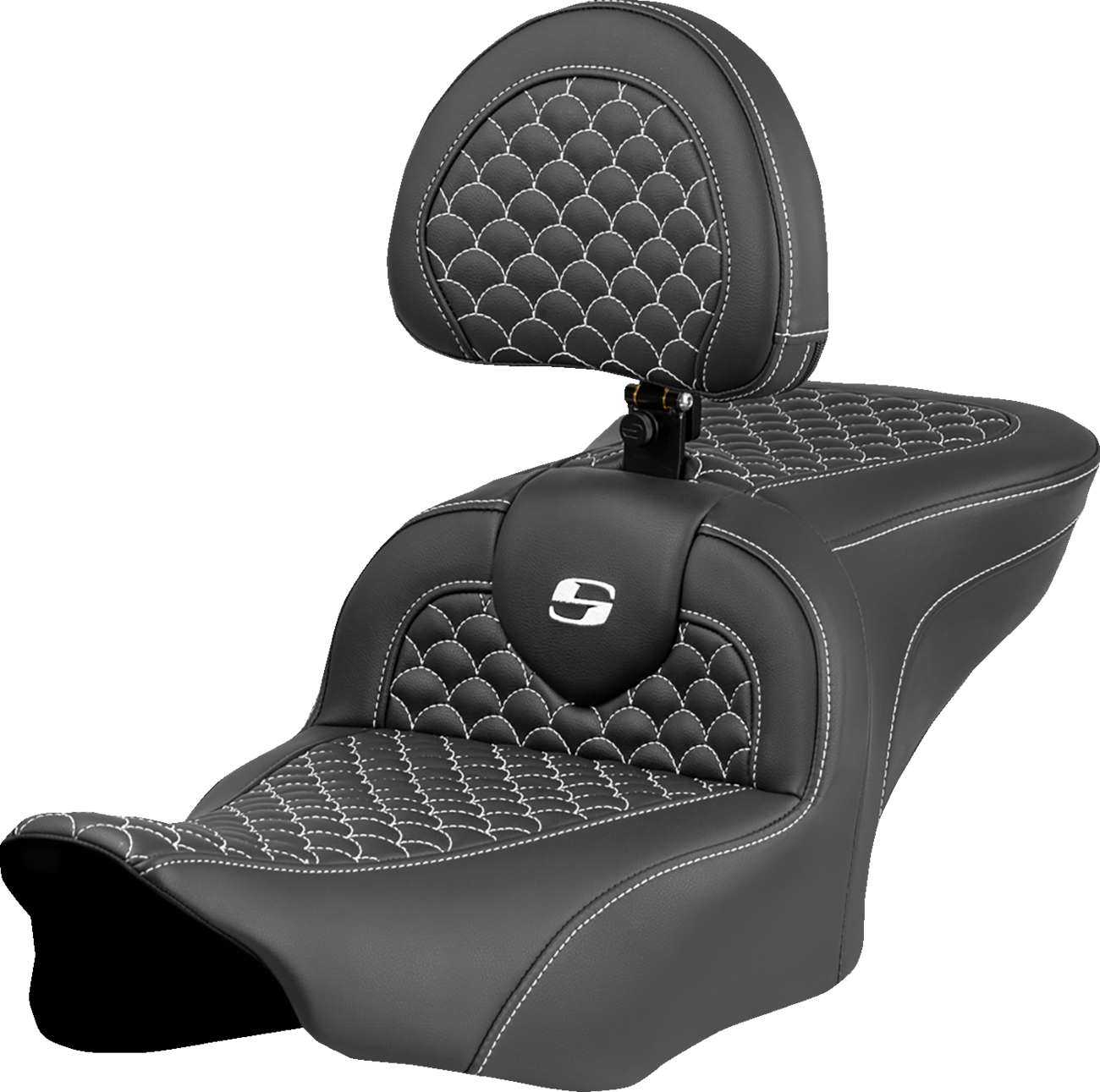 Dragon Scale Stitch RoadSofa™ Seat - Roadsofa™ Seat - Dragon Scale Stitch - White Stitch - w/ Backrest - FLTR/FLHX '23-'24 [0801-2075]