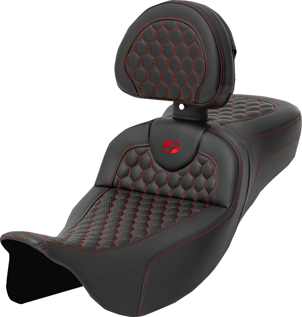 Honeycomb Roadsofa™ Seat - RoadSofa™ Seat - Honeycomb - Red Stitch - with Backrest - Extended Reach - FLH/FLT '08-'24 [0801-1651]