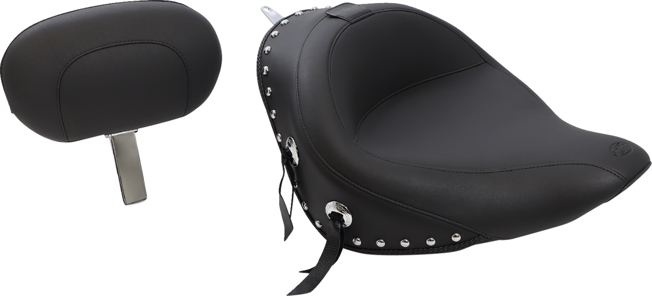 Wide Solo Seat with Removable Backrest - Wide Solo Seat - With Backrest - Black - Studded w/ Concho - Softail '06-'17 [0802-0534]