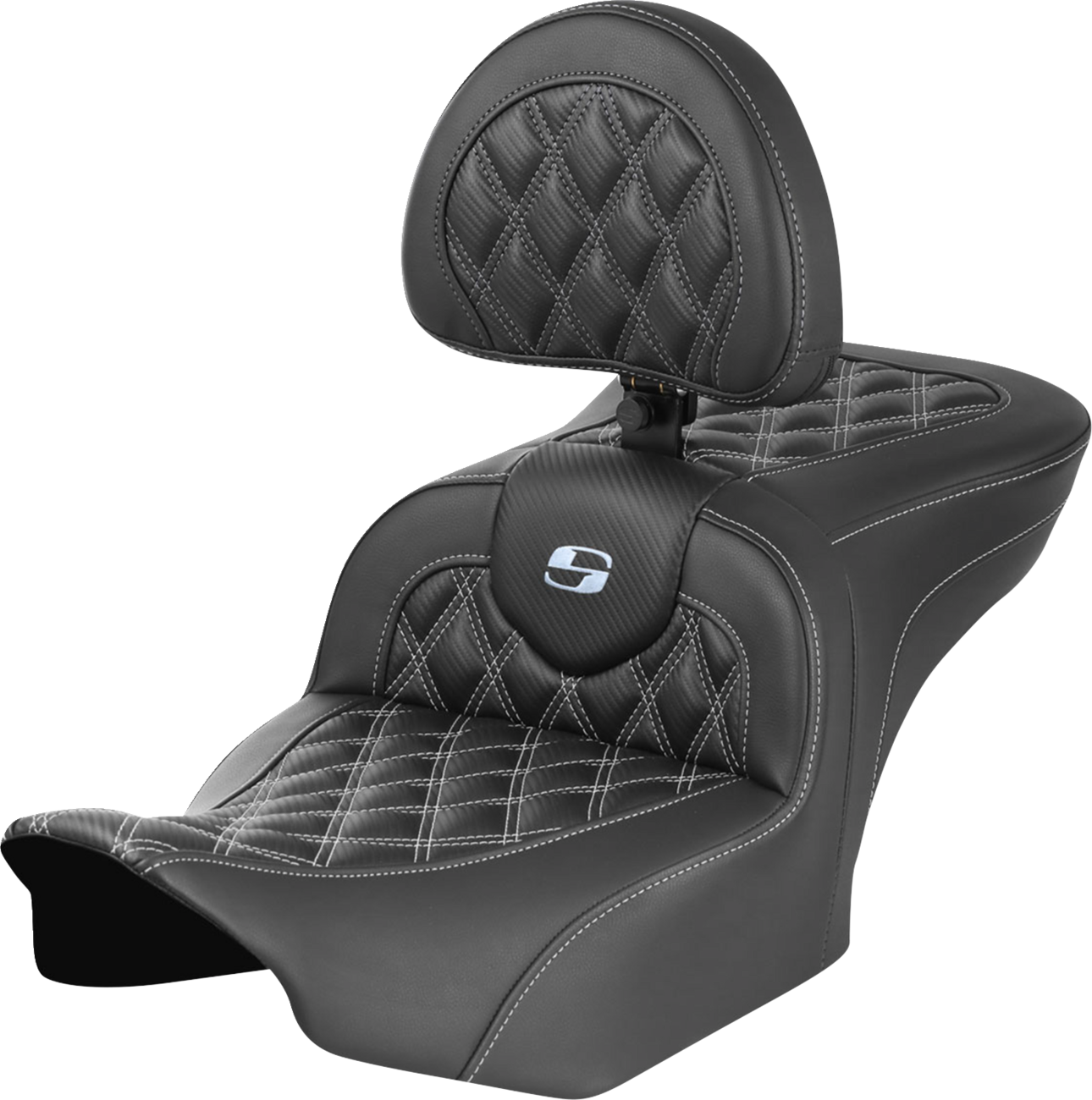 Roadsofa™ Lattice Stitch Seat - RoadSofa™ Seat - with Backrest - Carbon Fiber - Lattice Stitch - Silver Stitch - FLTR/FLHX '23-'24 [0801-1791]
