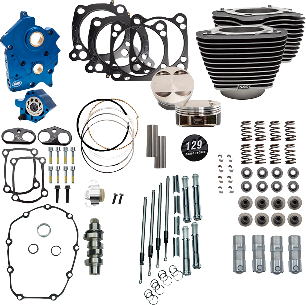 129" Power Package for M8 - 129" Power Pack - 550 Chain Drive - Oil Cooled - Wrinkle Black w/Highlight Fins - 107" M8 [0904-0167]