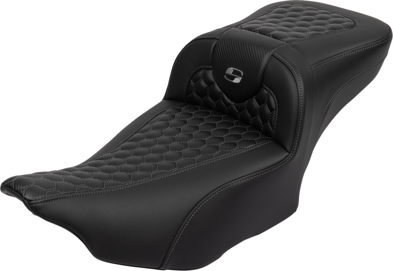 Roadsofa™ Extended Reach Seat - with Backrest - Honeycomb - Dark Gray Stitch - FLTR/FLHX '23-'24 [0801-1764]