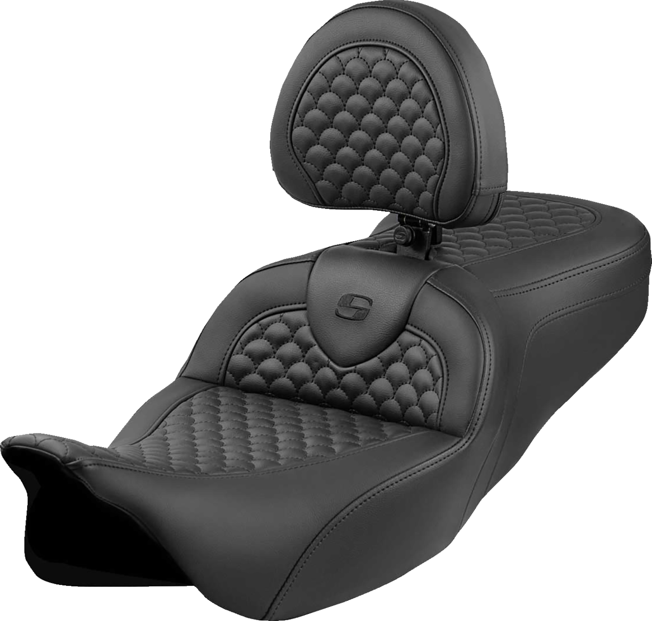 Dragon Scale Stitch RoadSofa™ Seat - Roadsofa™ Seat - Dragon Scale Stitch - Black Stitch - w/ Backrest - FLH/FLT '08-'24 [0801-2092]