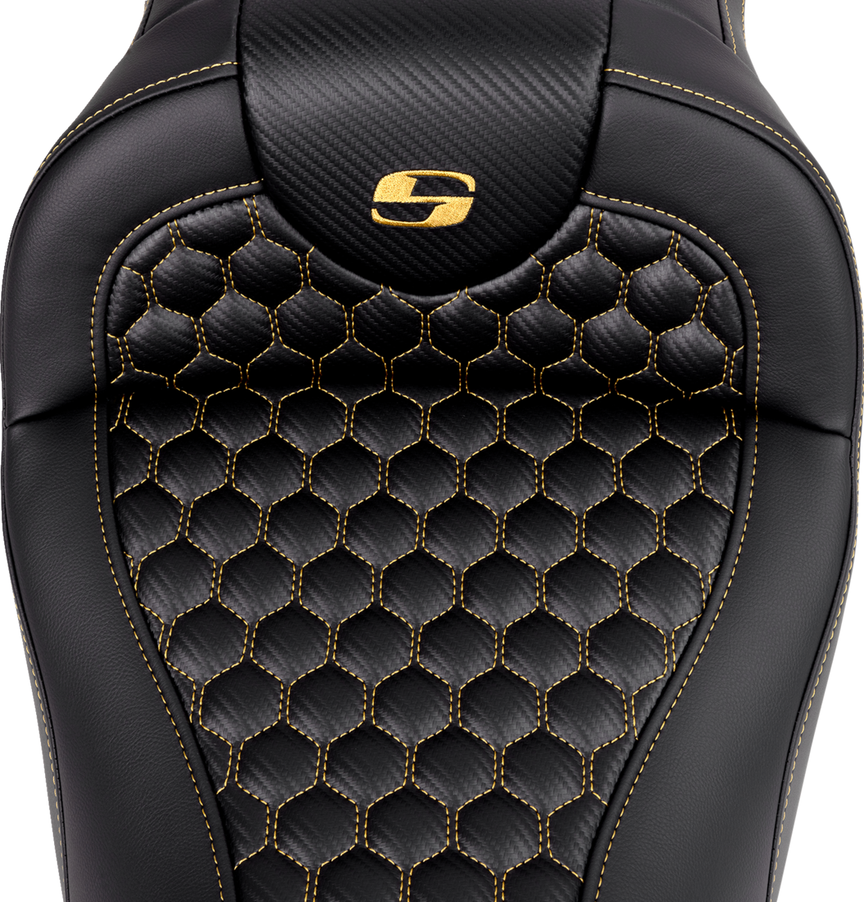 Honeycomb Roadsofa™ Seat - RoadSofa™ Seat - Honeycomb - Gold Stitch - without Backrest - FLH/FLT '08-'23 [0801-1642] - Image 2