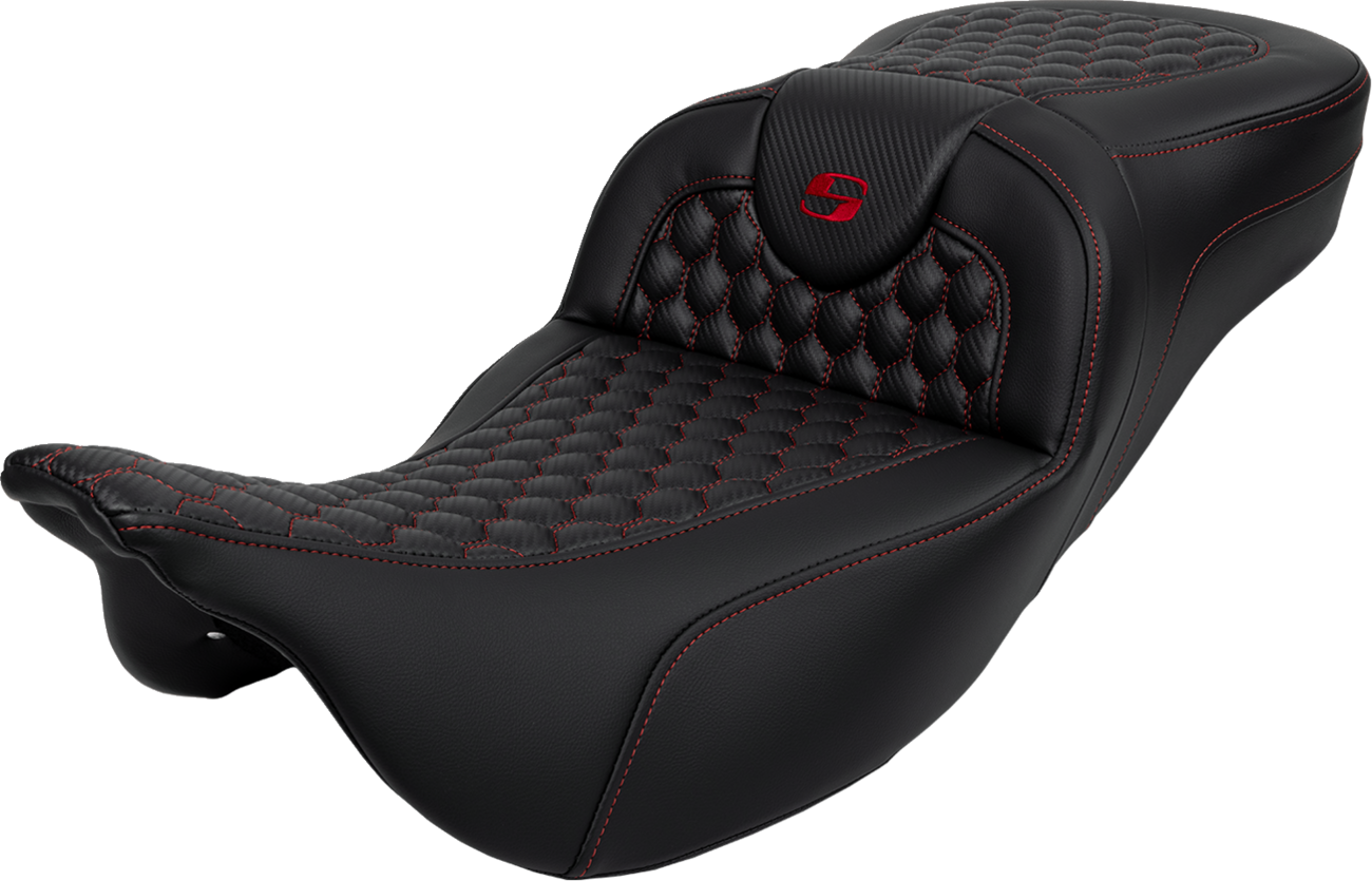 Honeycomb Roadsofa™ Seat - RoadSofa™ Seat - Honeycomb - Red Stitch - Extended Reach - without Backrest - FLH/FLT '08-'24 [0801-1647]