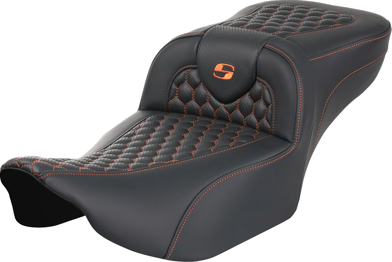 Roadsofa™ Extended Reach Seat - without Backrest - Honeycomb - Orange Stitch - FLTR/FLHX '23-'24 [0801-1758]