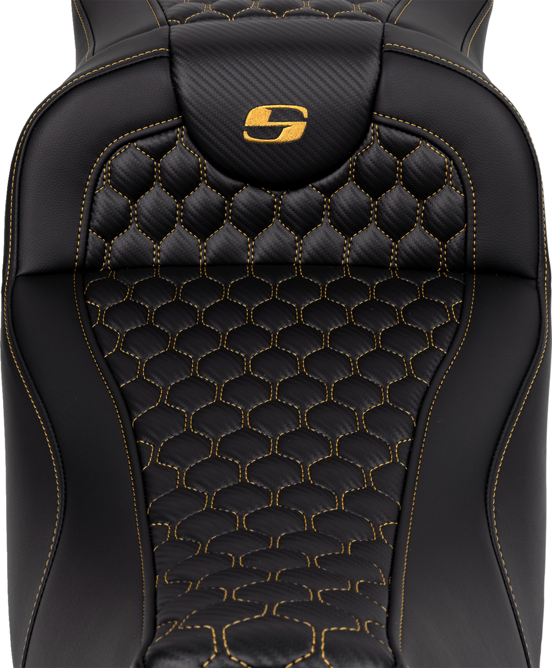 Honeycomb Roadsofa™ Seat - RoadSofa™ Seat - Honeycomb - Gold Stitch - Extended Reach - without Backrest - FLH/FLT '08-'24 [0801-1650] - Image 3