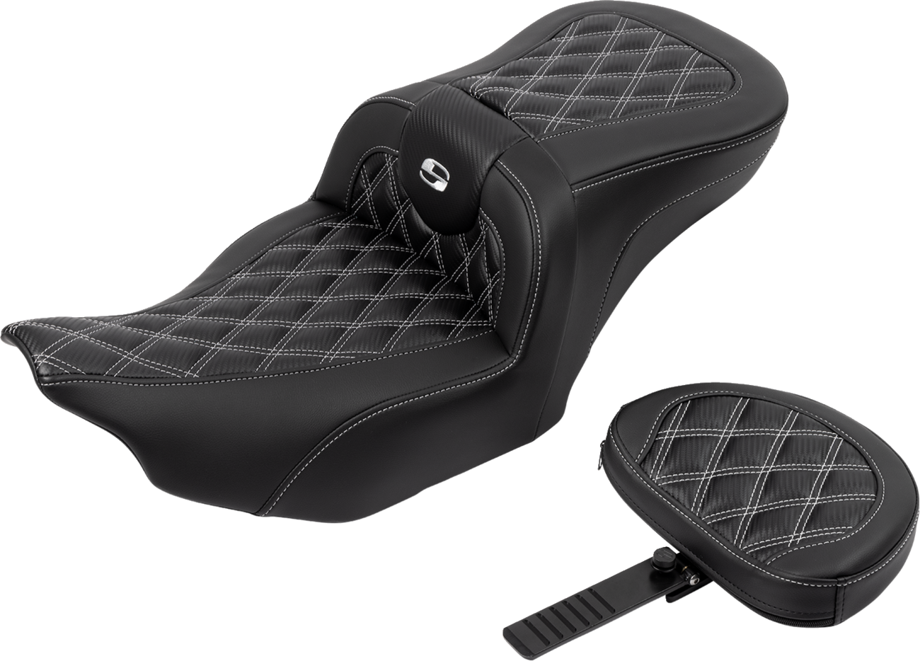 Roadsofa™ Lattice Stitch Seat - RoadSofa™ Seat - with Backrest - Carbon Fiber - Lattice Stitch - Silver Stitch - FLTR/FLHX '23-'24 [0801-1791] - Image 5