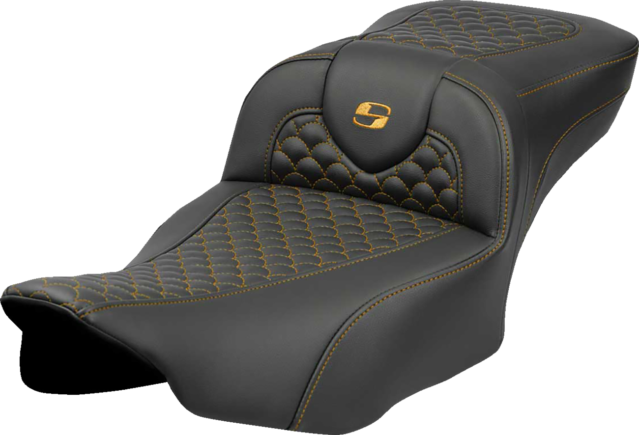 Dragon Scale Stitch RoadSofa™ Seat - Roadsofa™ Extended Reach Seat - Dragon Scale Stitch - Gold Stitch - w/o Backrest - FLTR/FLHX '23-'24 [0801-2083]