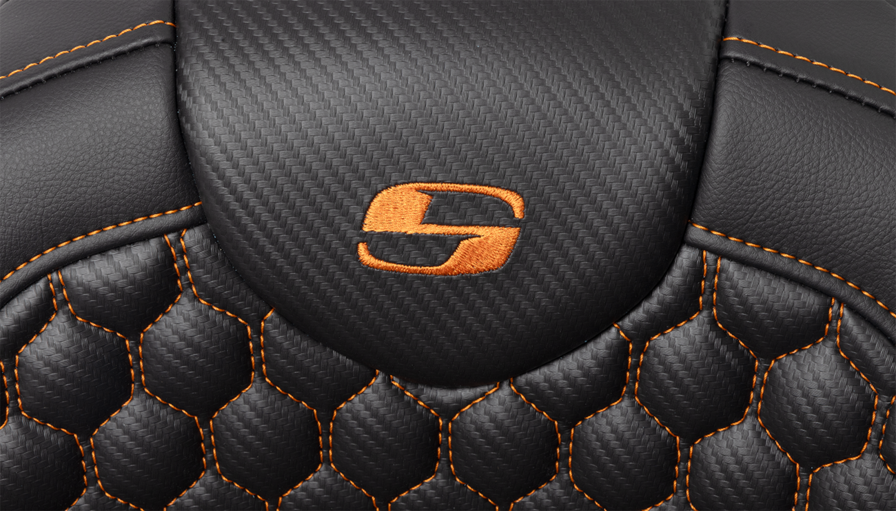 Honeycomb Roadsofa™ Seat - RoadSofa™ Seat - Honeycomb - Orange Stitch - with Backrest - FLH/FLT '08-'23 [0801-1645] - Image 5